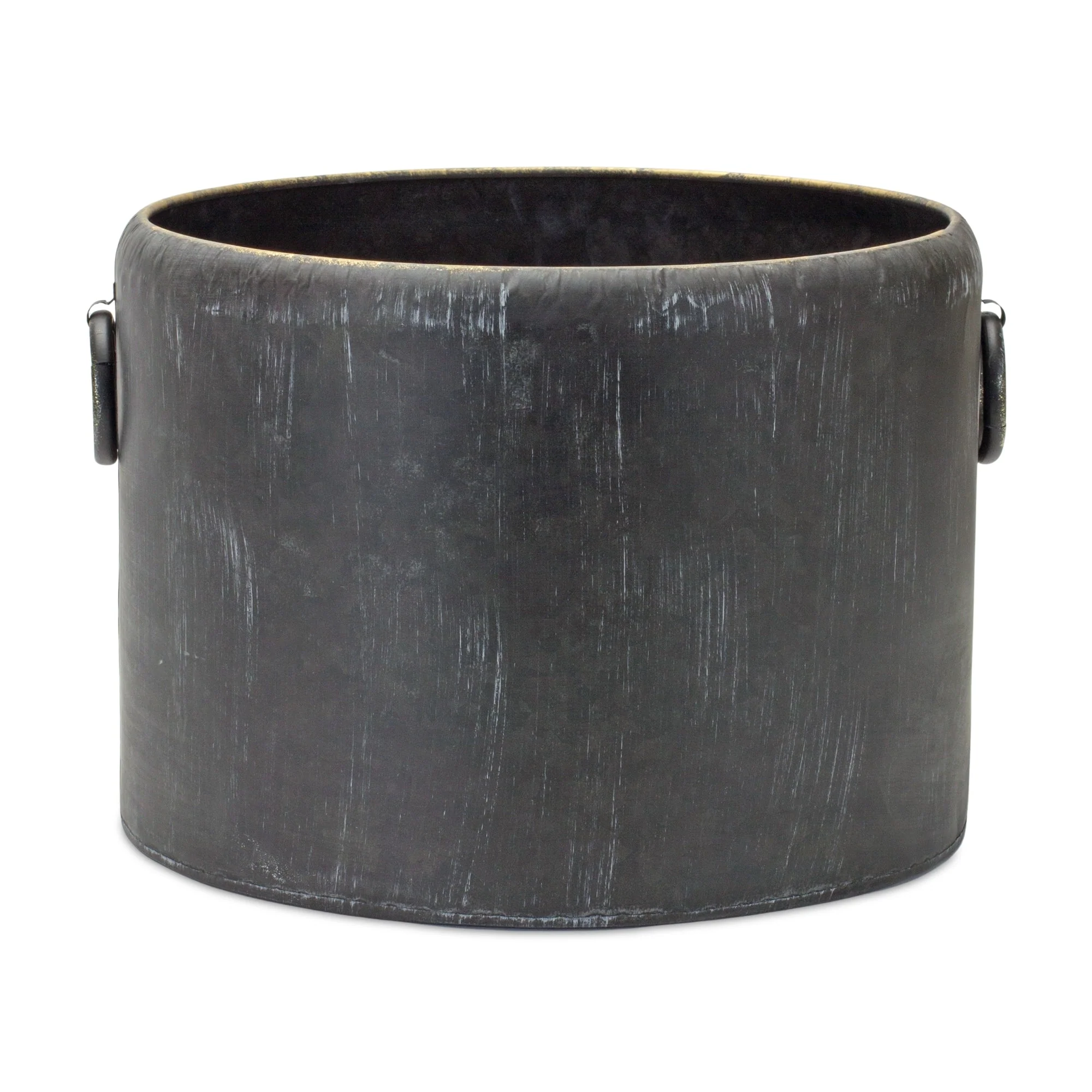 Round Distressed Metal Planter with Handles (Set of 2) - Image 2