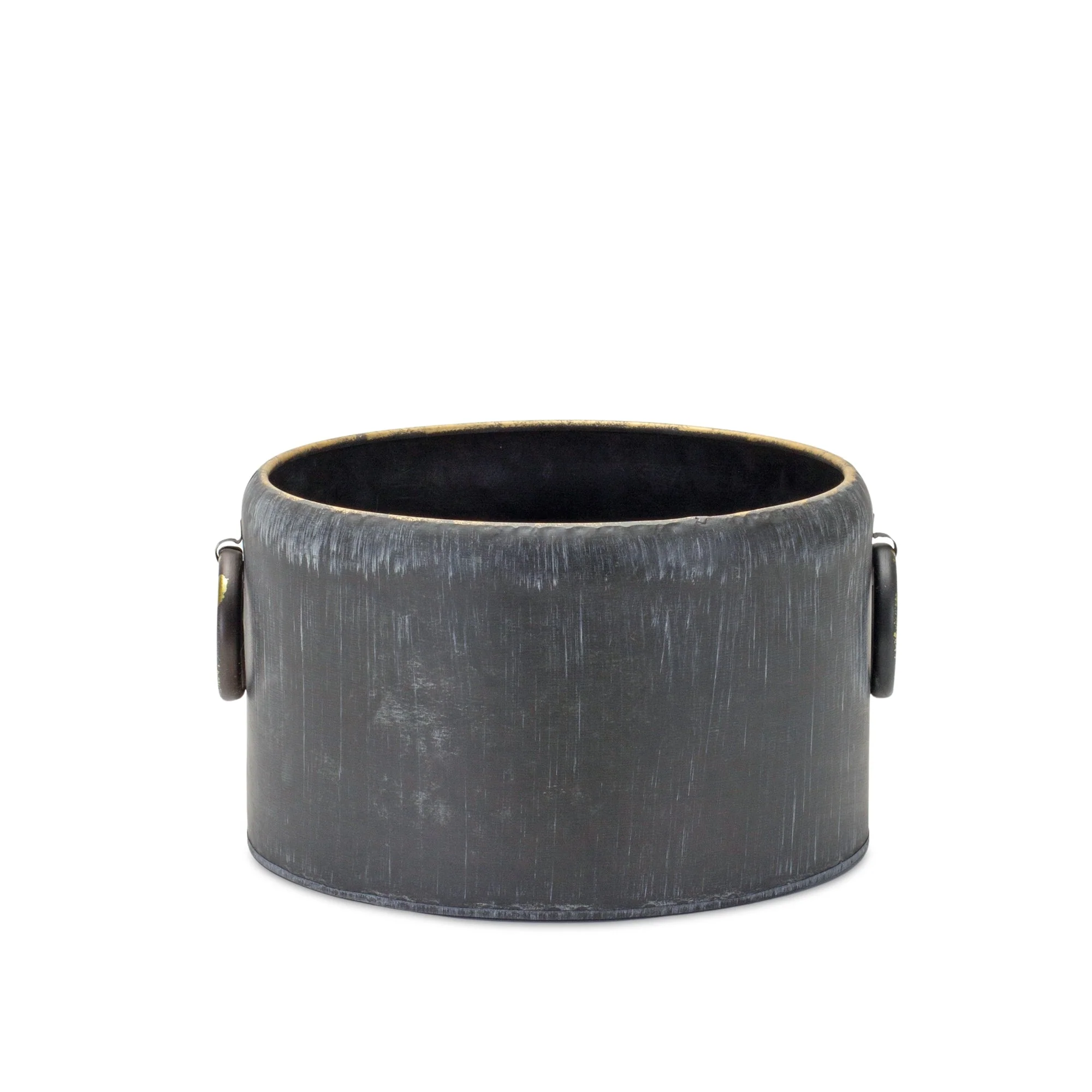 Round Distressed Metal Planter with Handles (Set of 2) - Image 3