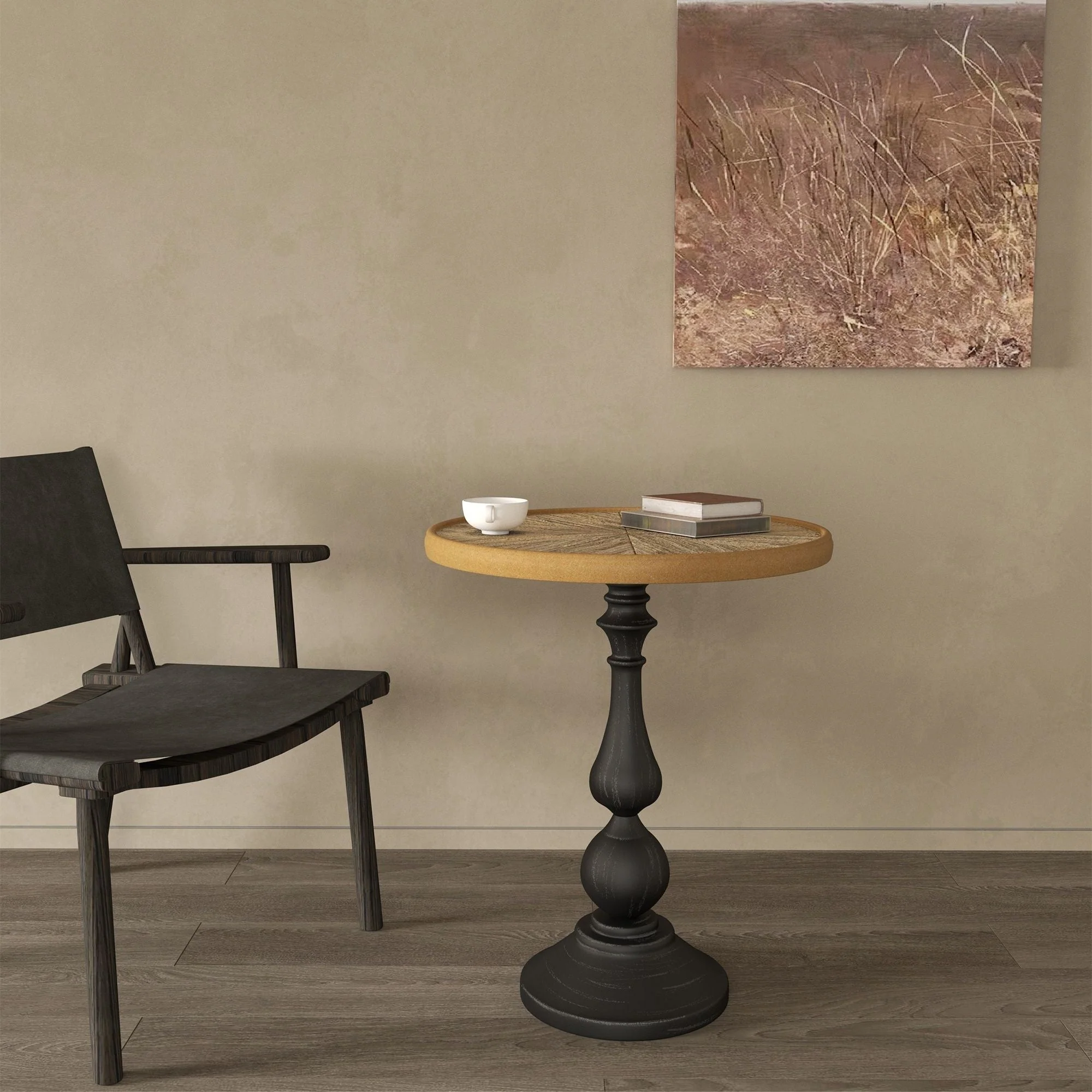 Round End Table With Pedestal Base - Natural Wood - Image 2