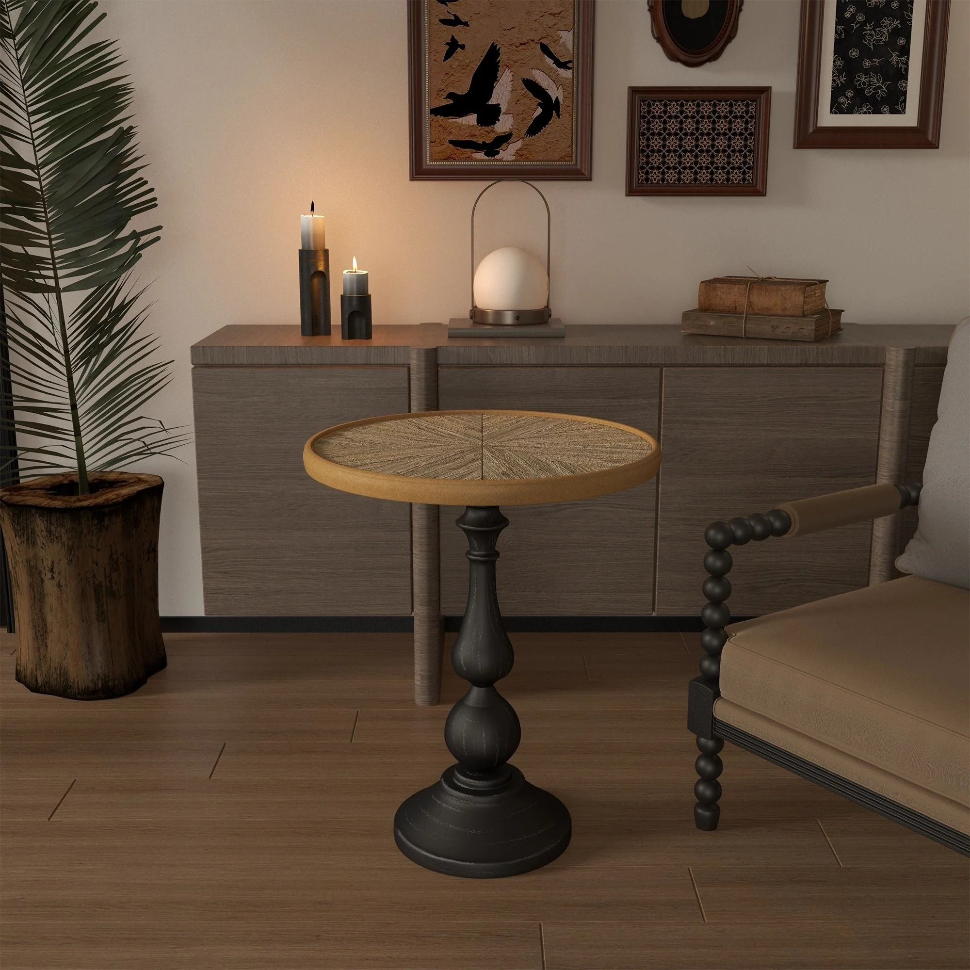 Round End Table With Pedestal Base - Natural Wood - Image 3