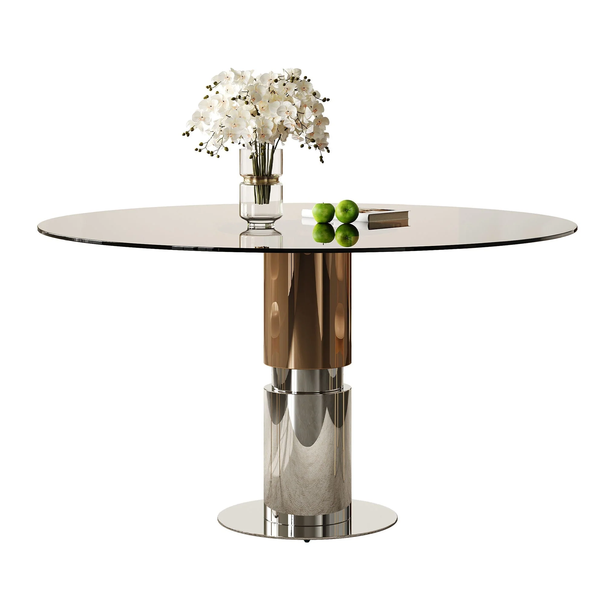 Round Glass Dining Table, Suitable For 2 - 4 People - Brown - Image 4