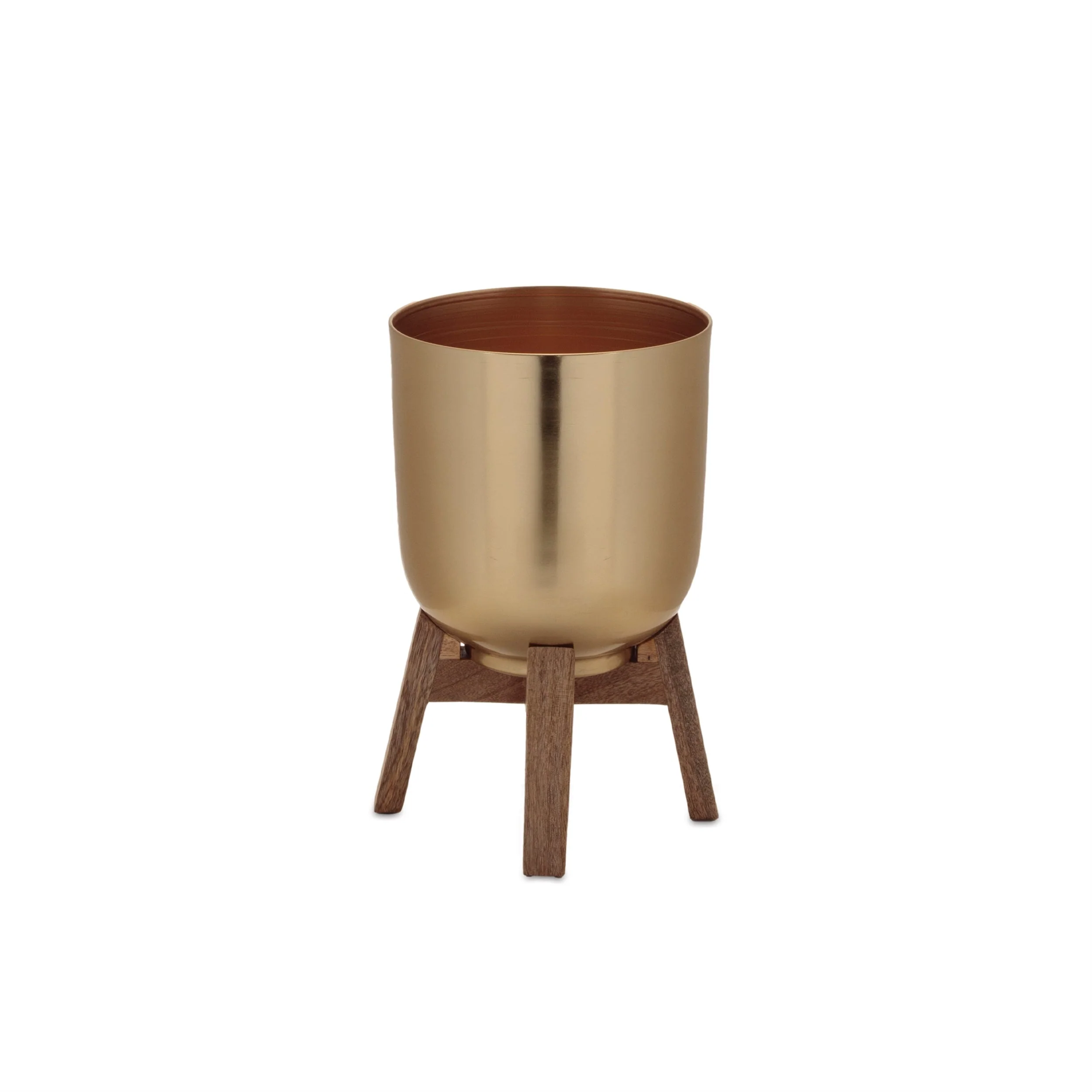 Round Metal Planter with Wooden Stand (Set of 2) - Image 4