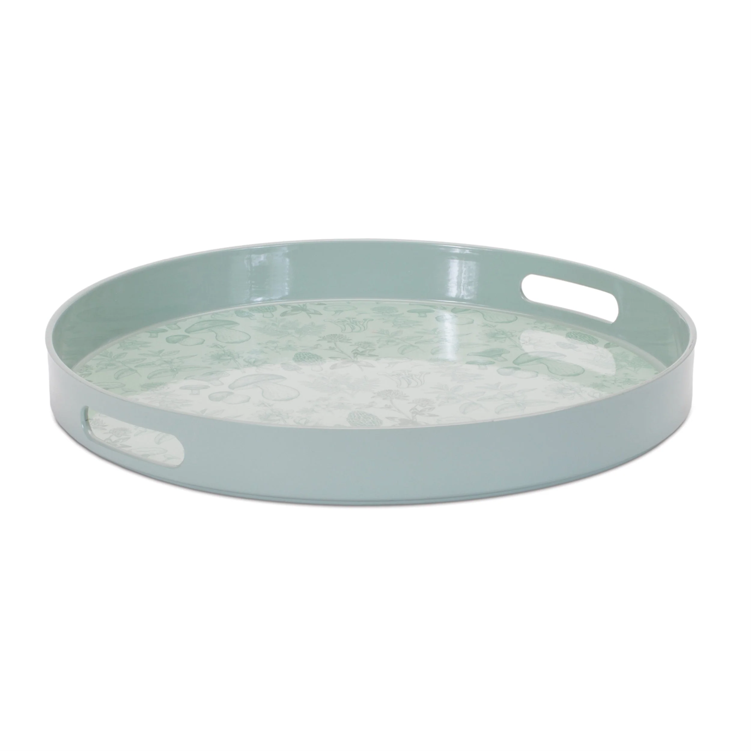 Round Mushroom and Floral Print Tray 13.5" Diameter
