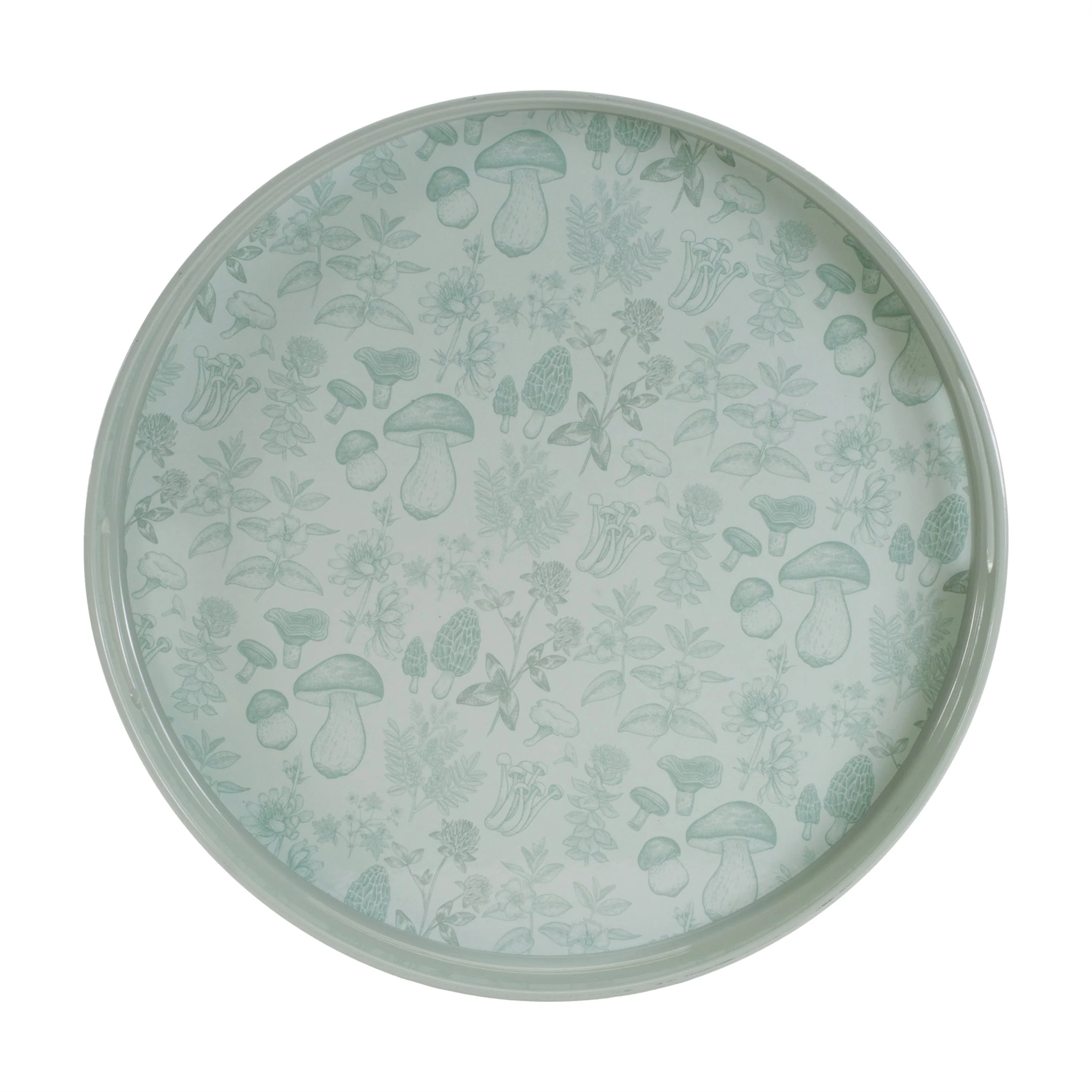 Round Mushroom and Floral Print Tray 13.5" Diameter - Image 2