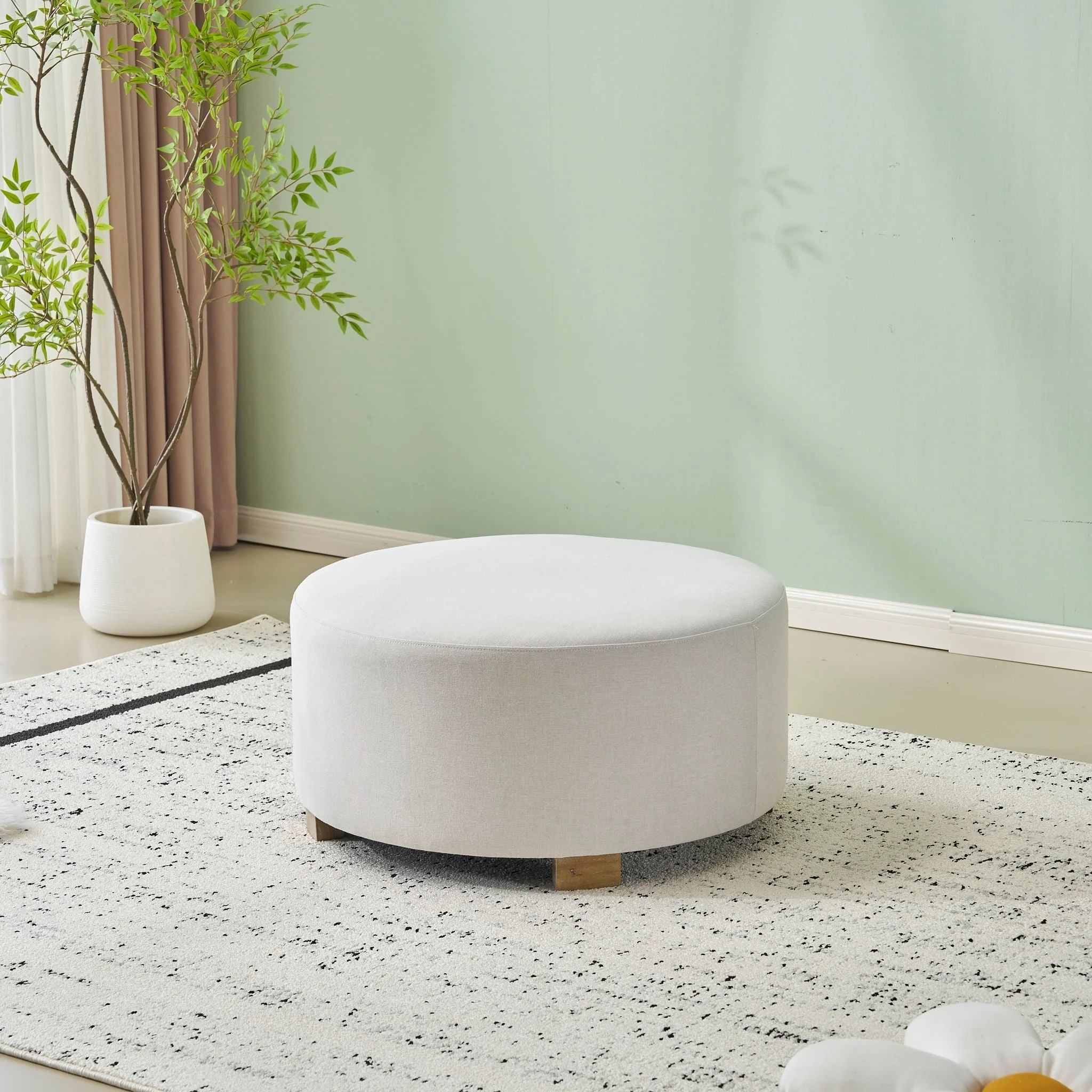 Round Ottoman, Minimalist Footstool - White - Image 4