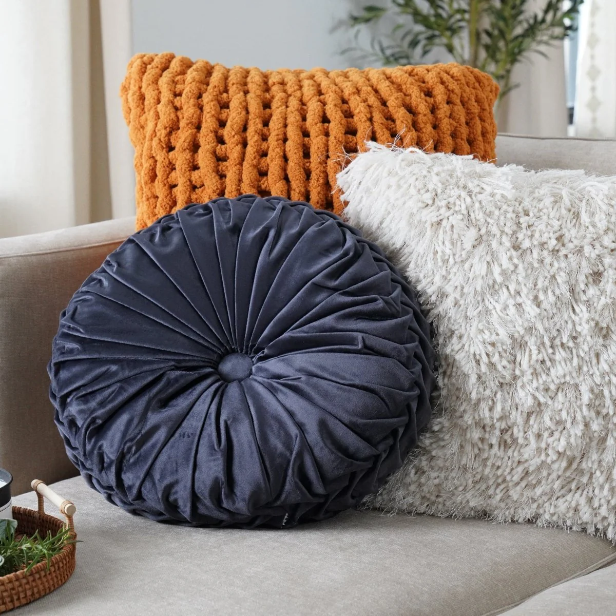 Round Pleated Soft Velvet Throw Pillow - Image 47