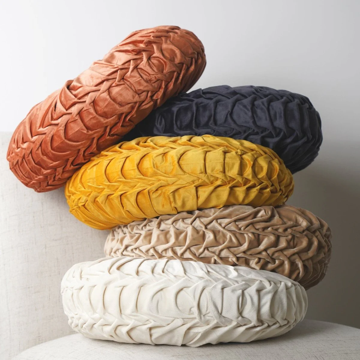 Round Pleated Soft Velvet Throw Pillow - Image 48