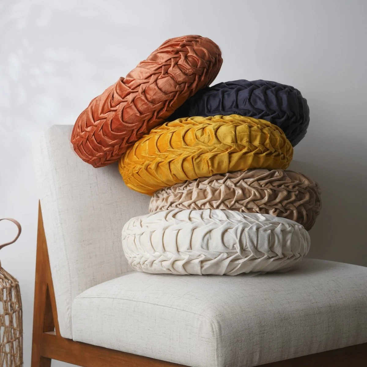 Round Pleated Soft Velvet Throw Pillow - Image 49