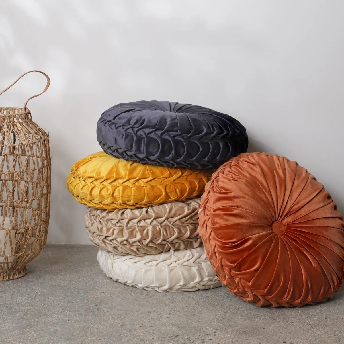 Round Pleated Soft Velvet Throw Pillow - Image 50