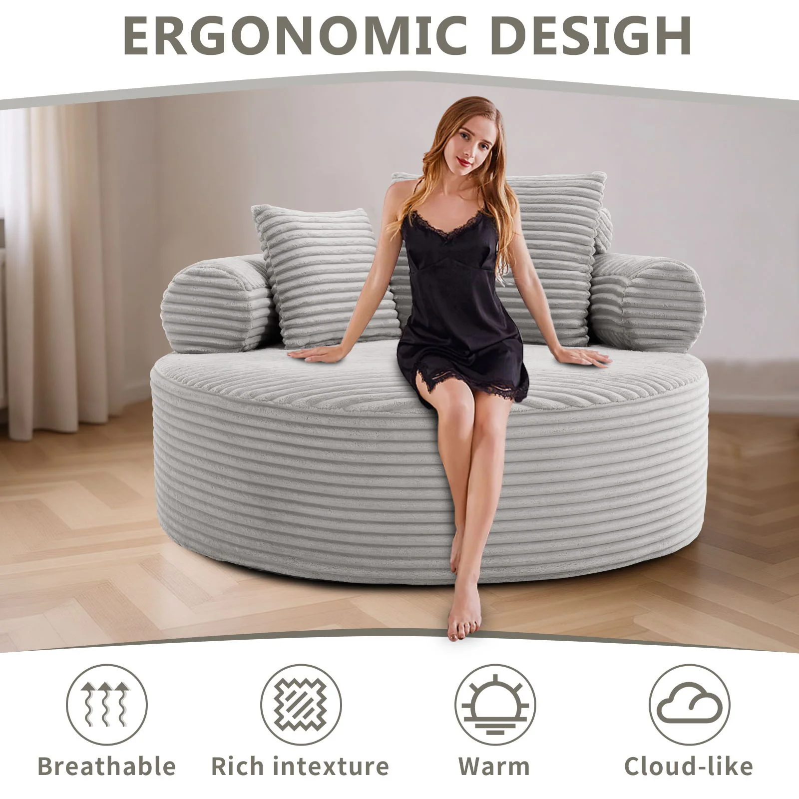 Round Sofa Bed With 3 Pillows For Living Room - Image 10