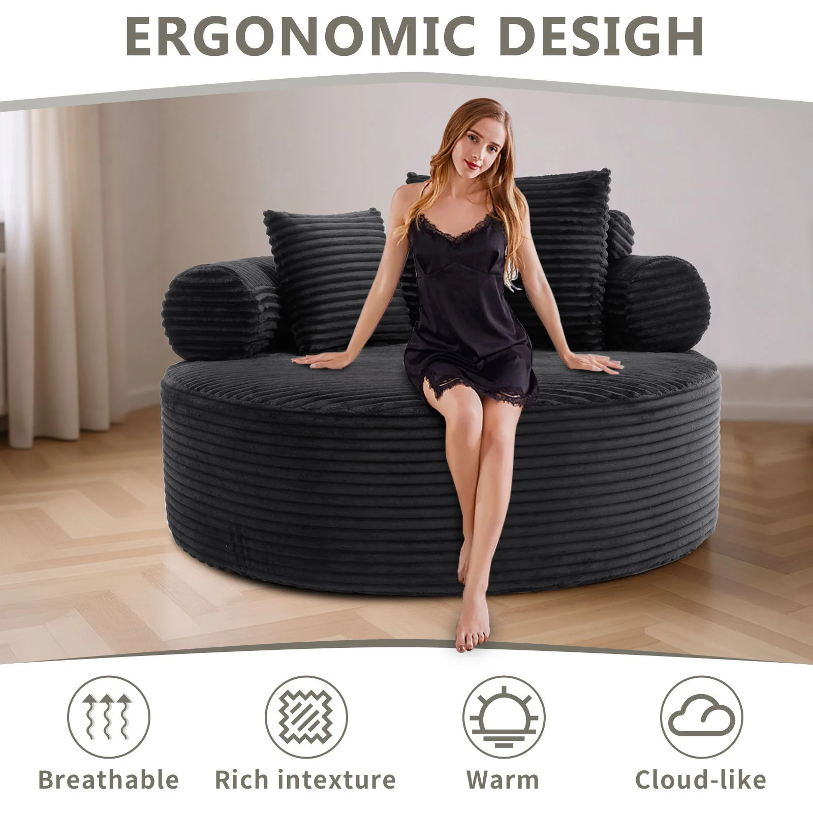 Round Sofa Bed With 3 Pillows For Living Room - Image 11