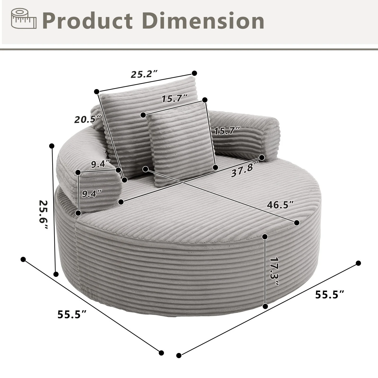 Round Sofa Bed With 3 Pillows For Living Room - Image 12