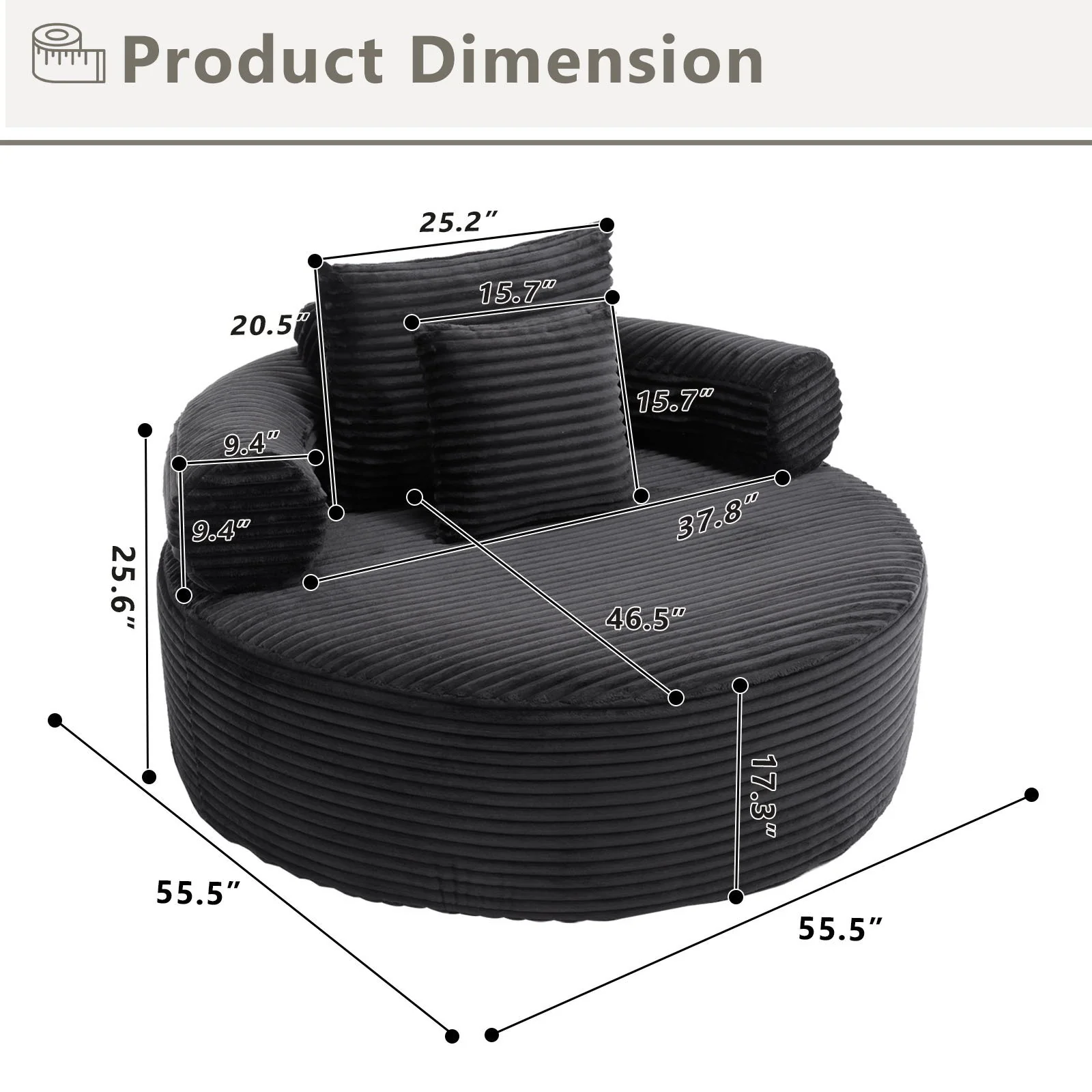 Round Sofa Bed With 3 Pillows For Living Room - Image 15