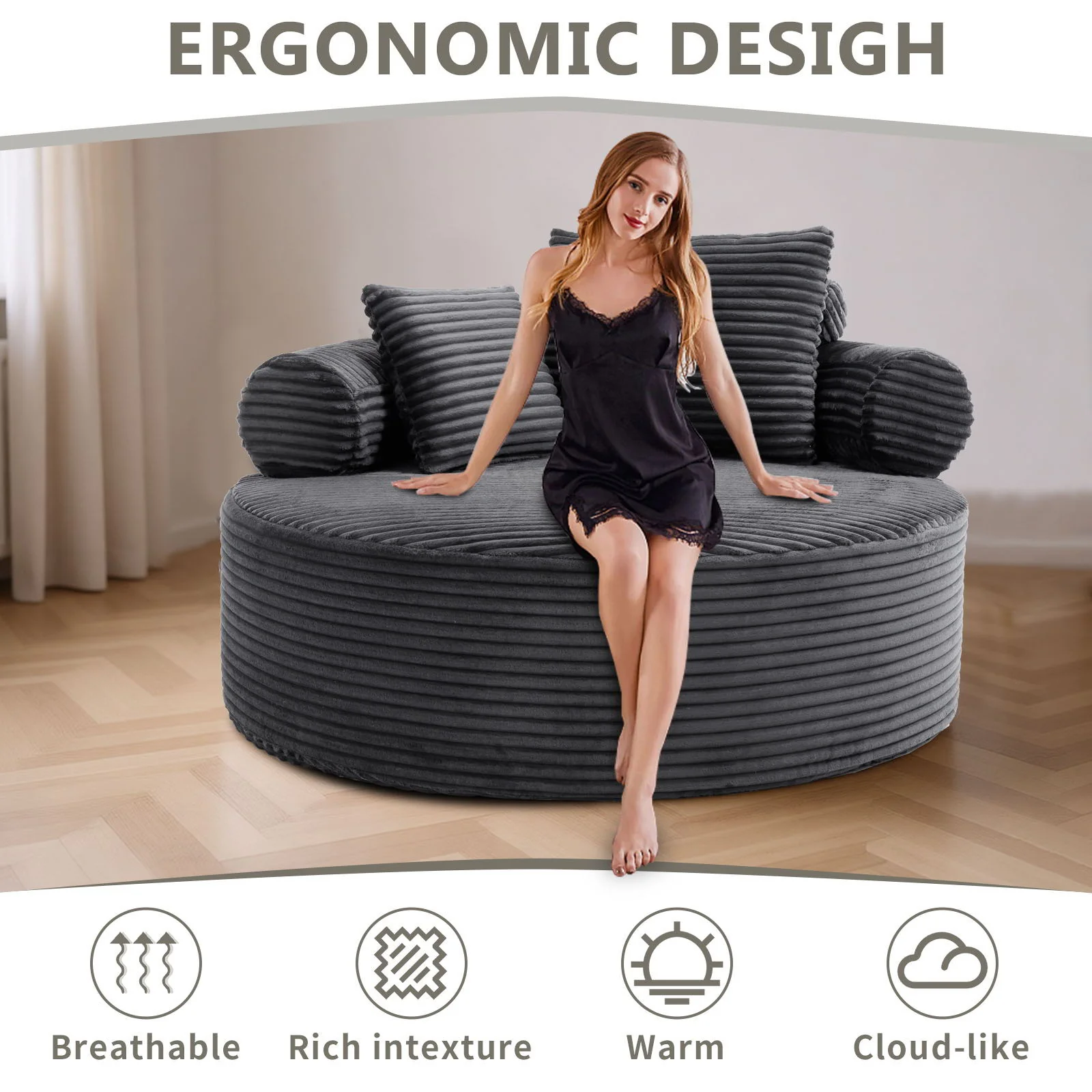 Round Sofa Bed With 3 Pillows For Living Room - Image 19