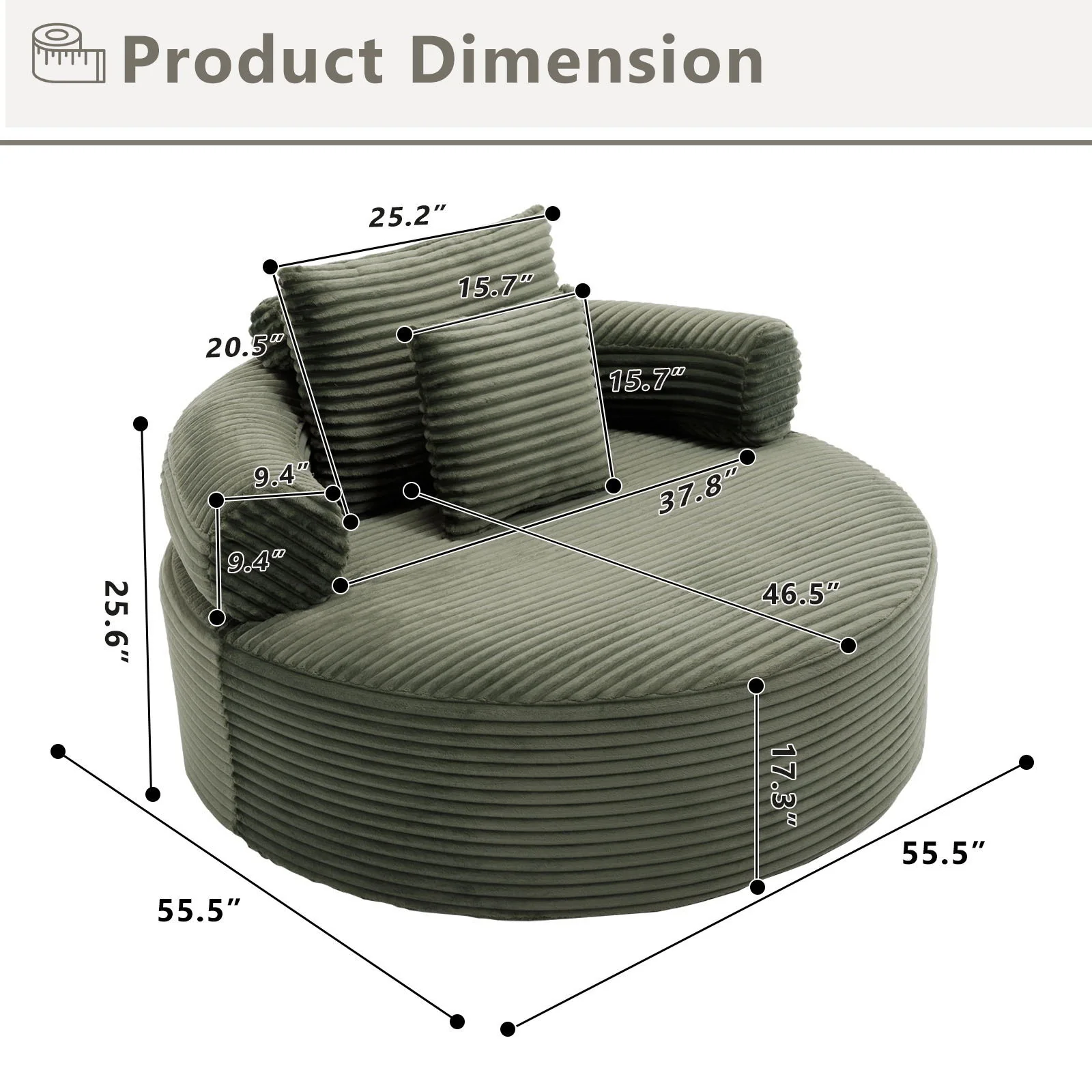 Round Sofa Bed With 3 Pillows For Living Room - Image 20