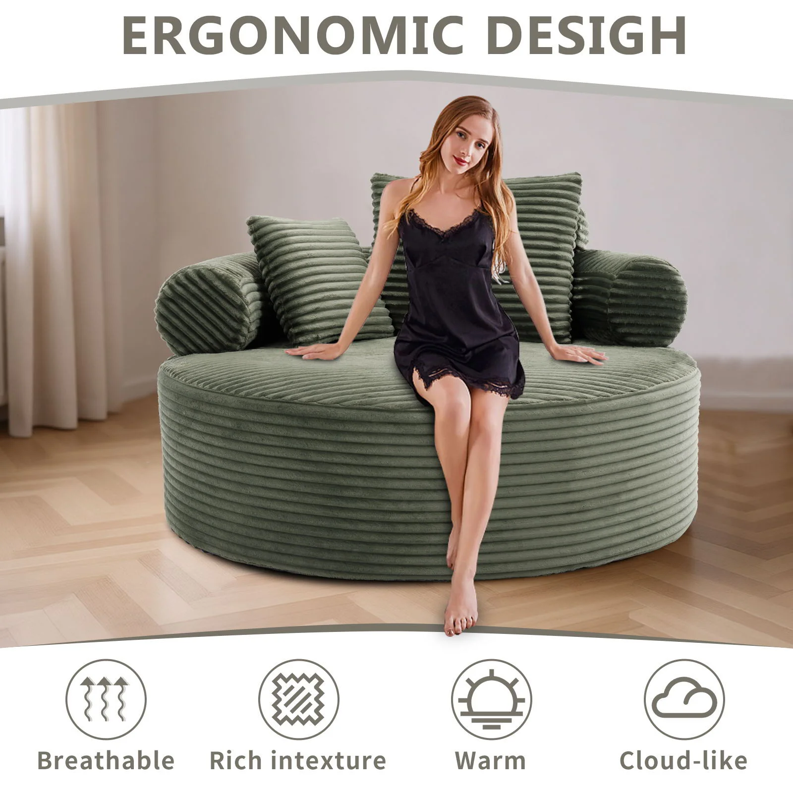 Round Sofa Bed With 3 Pillows For Living Room - Image 6