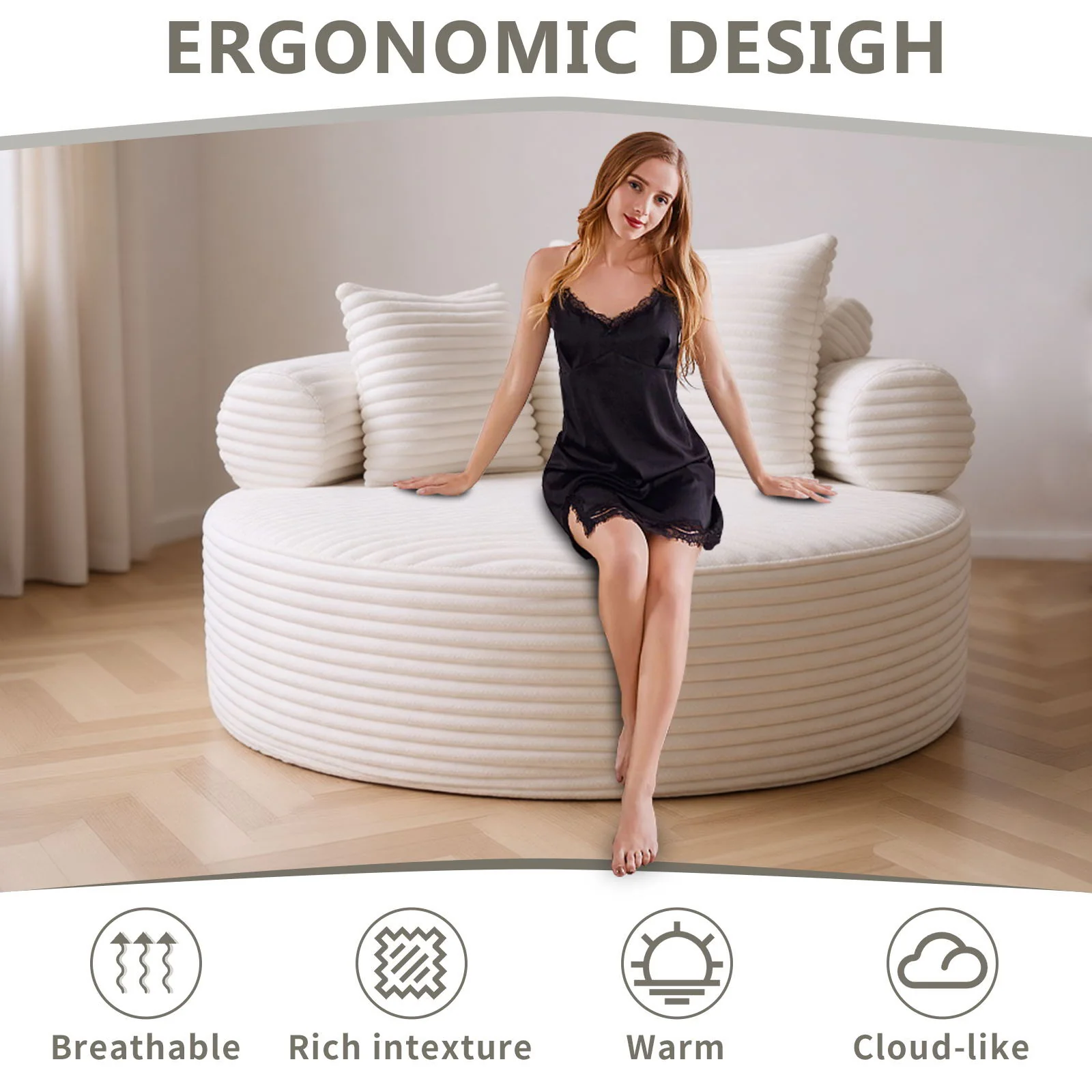 Round Sofa Bed With 3 Pillows For Living Room - Image 7