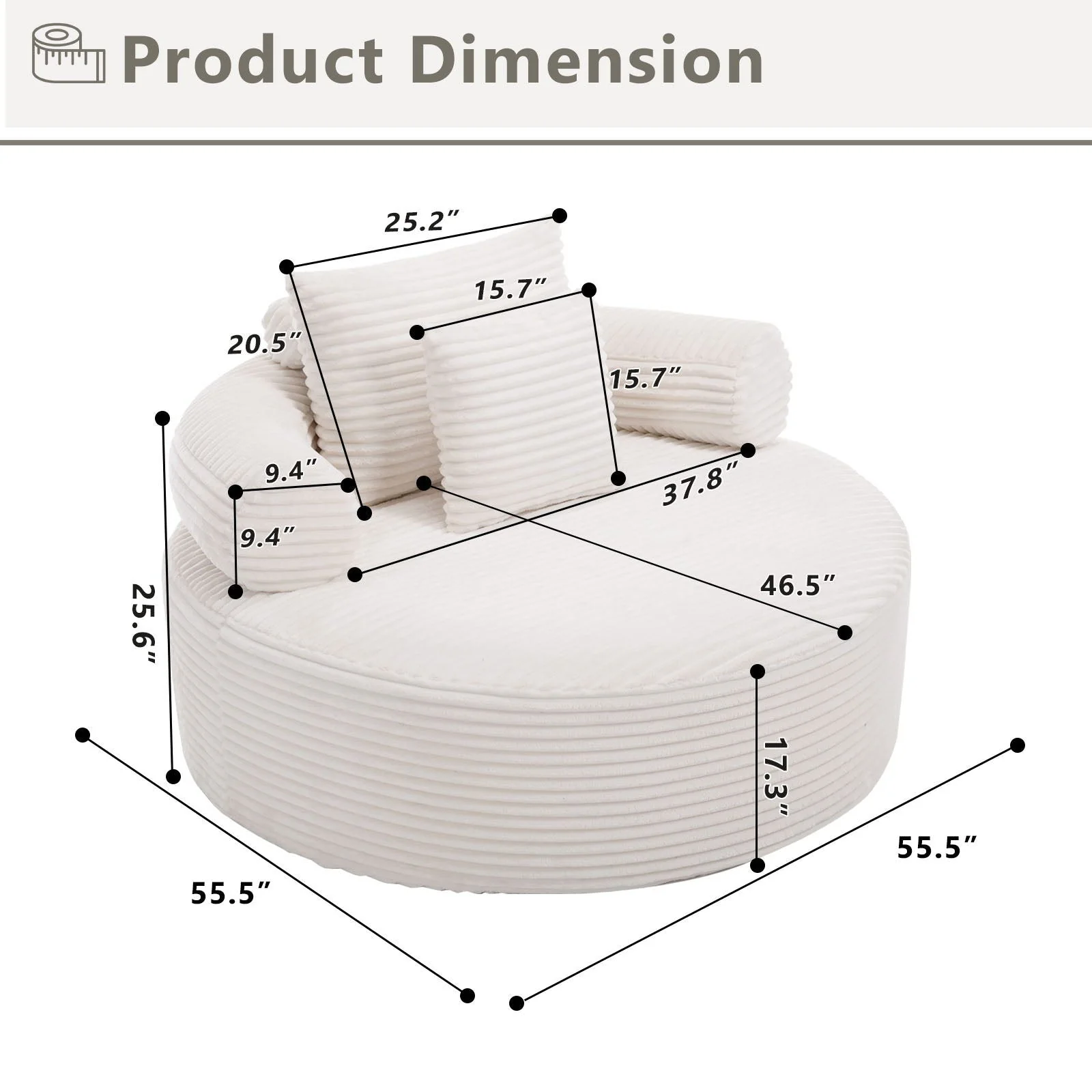Round Sofa Bed With 3 Pillows For Living Room - Image 8