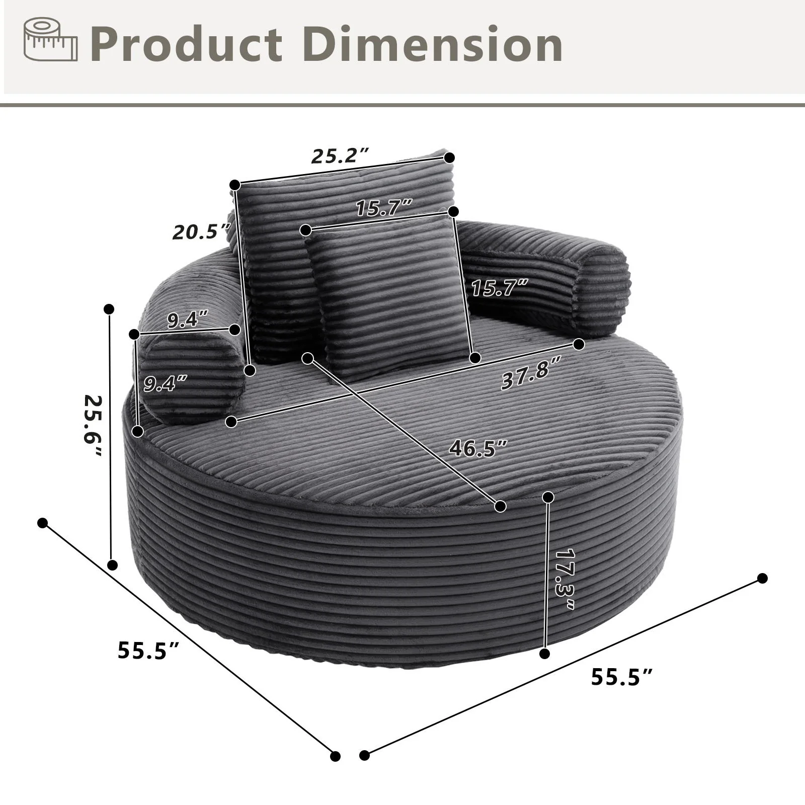Round Sofa Bed With 3 Pillows For Living Room - Image 9