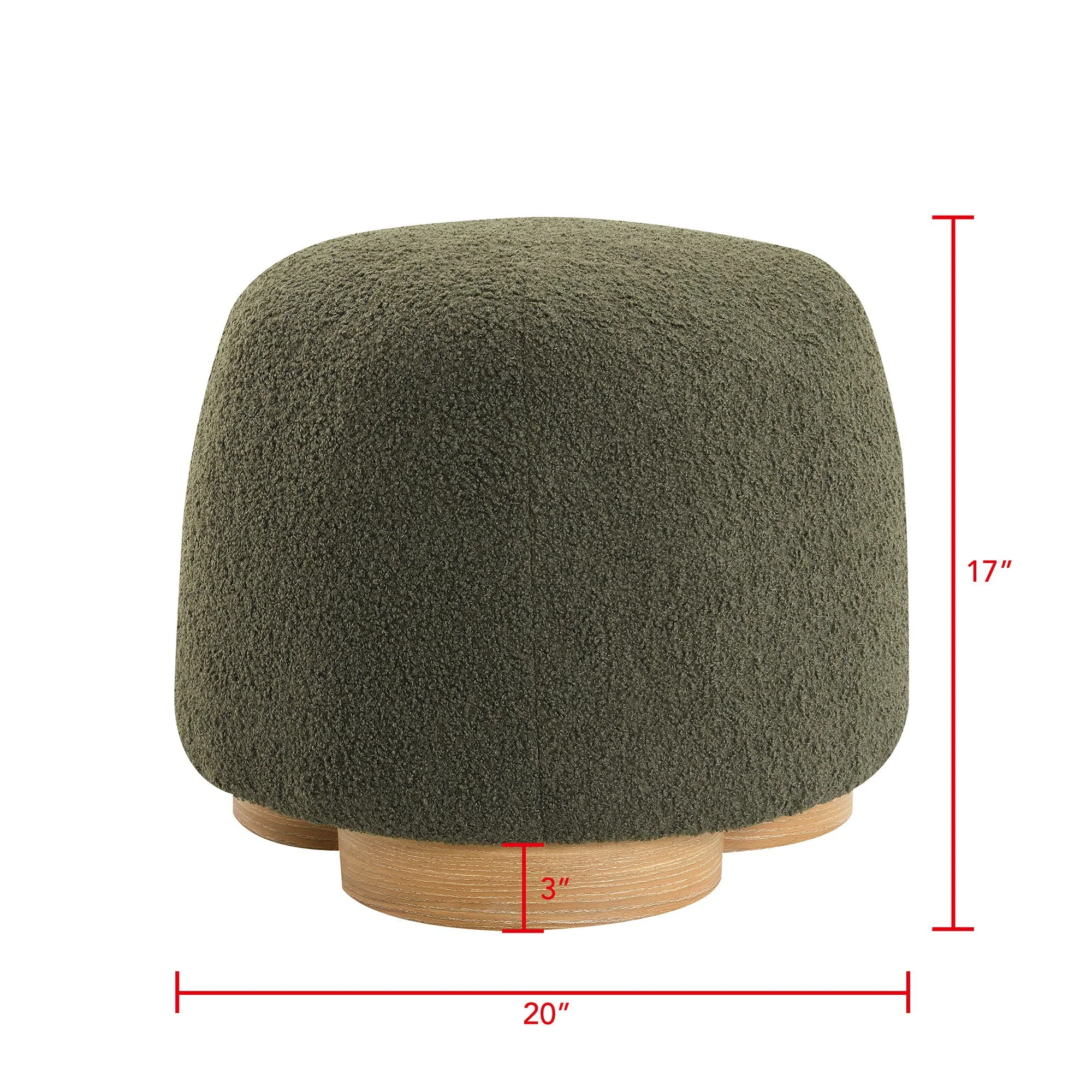 Round Soft Teddy Fabric Upholstered Ottoman With Metal Accents - Image 4