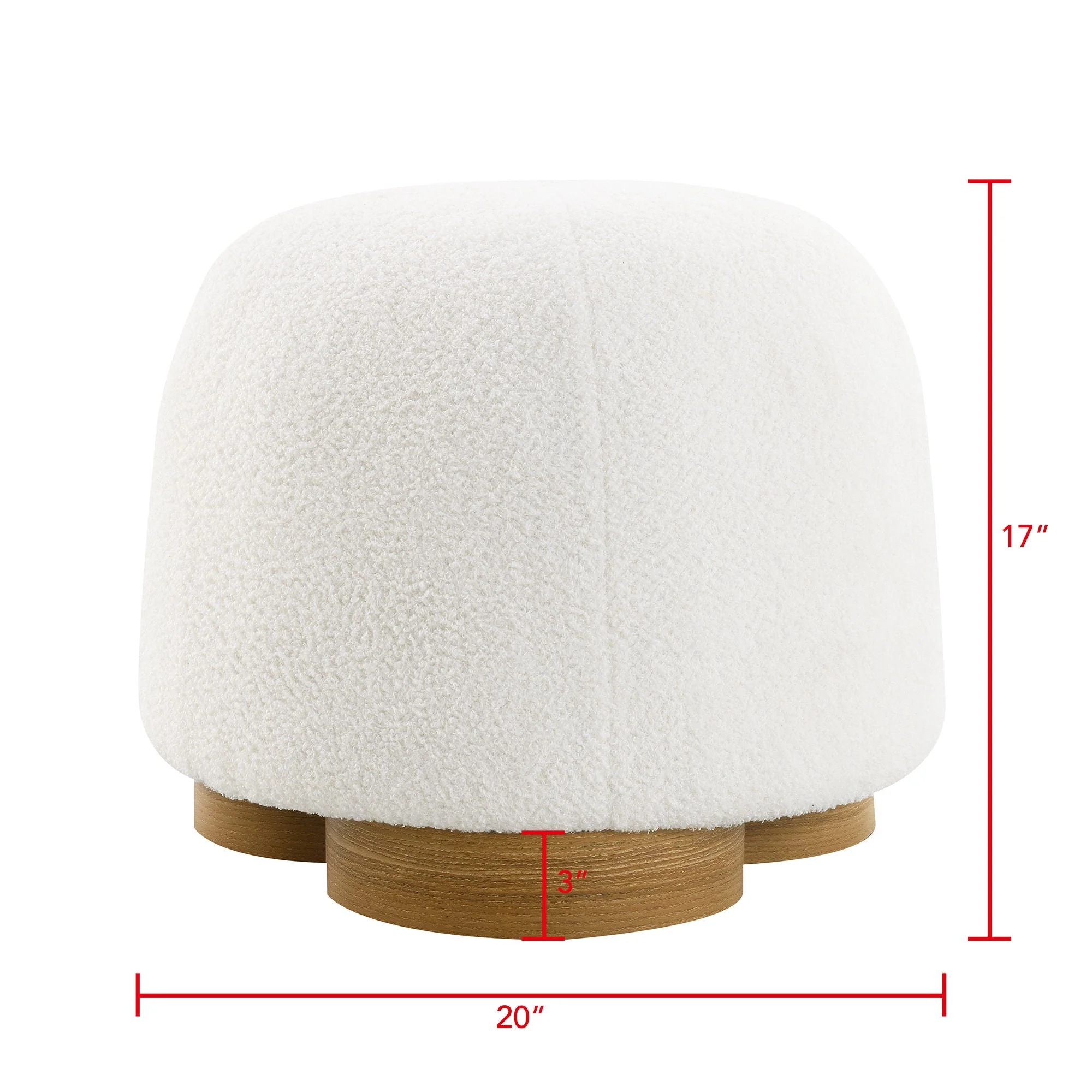 Round Soft Teddy Fabric Upholstered Ottoman With Metal Accents - Image 5