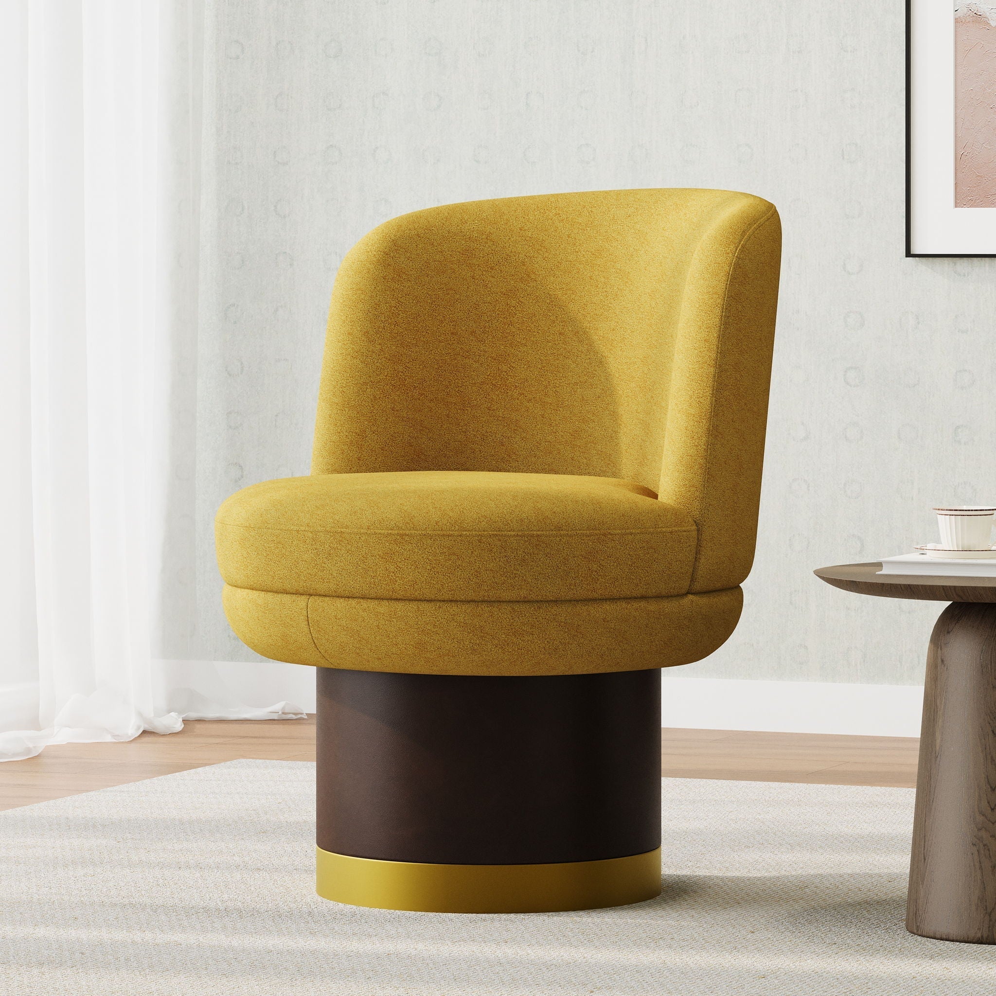 Round Swivel Accent Chair With Ergonomic Backrest For Living Room - Image 3