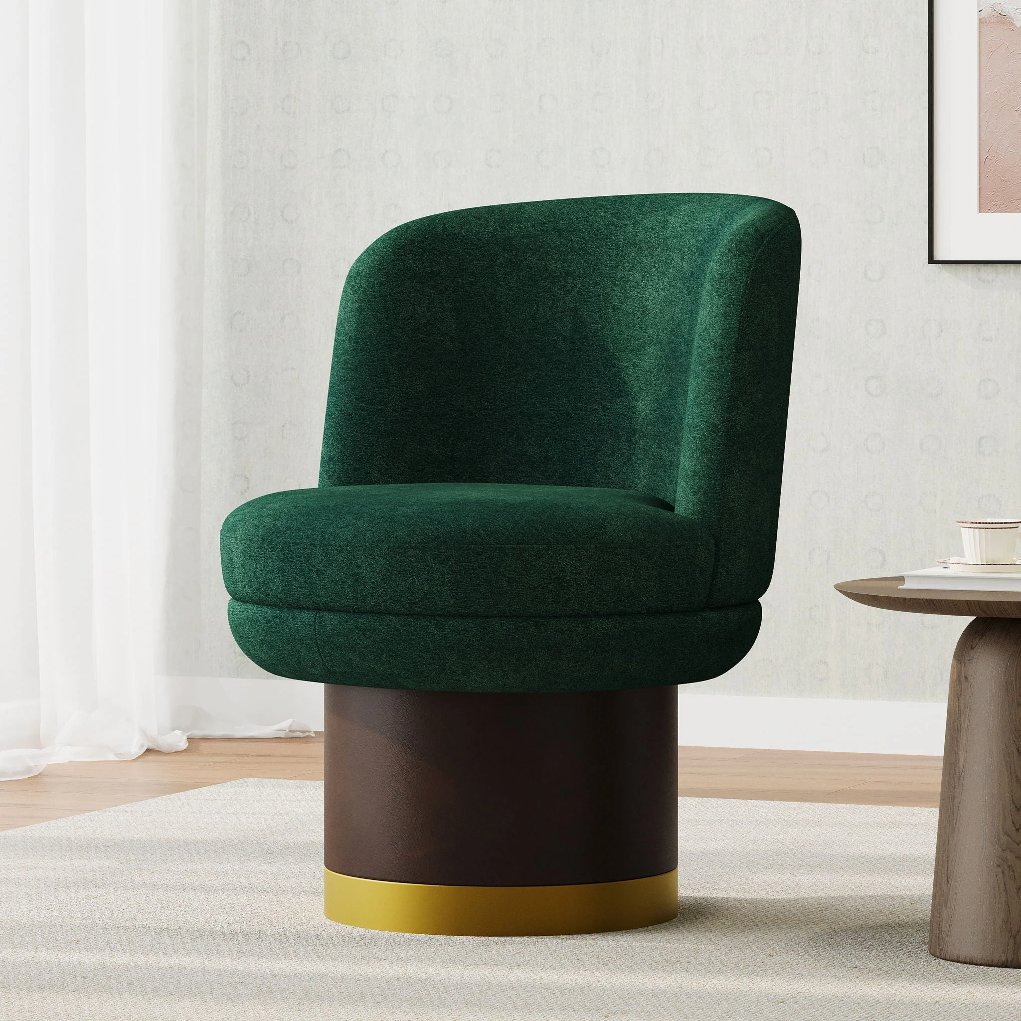 Round Swivel Accent Chair With Ergonomic Backrest For Living Room - Image 6