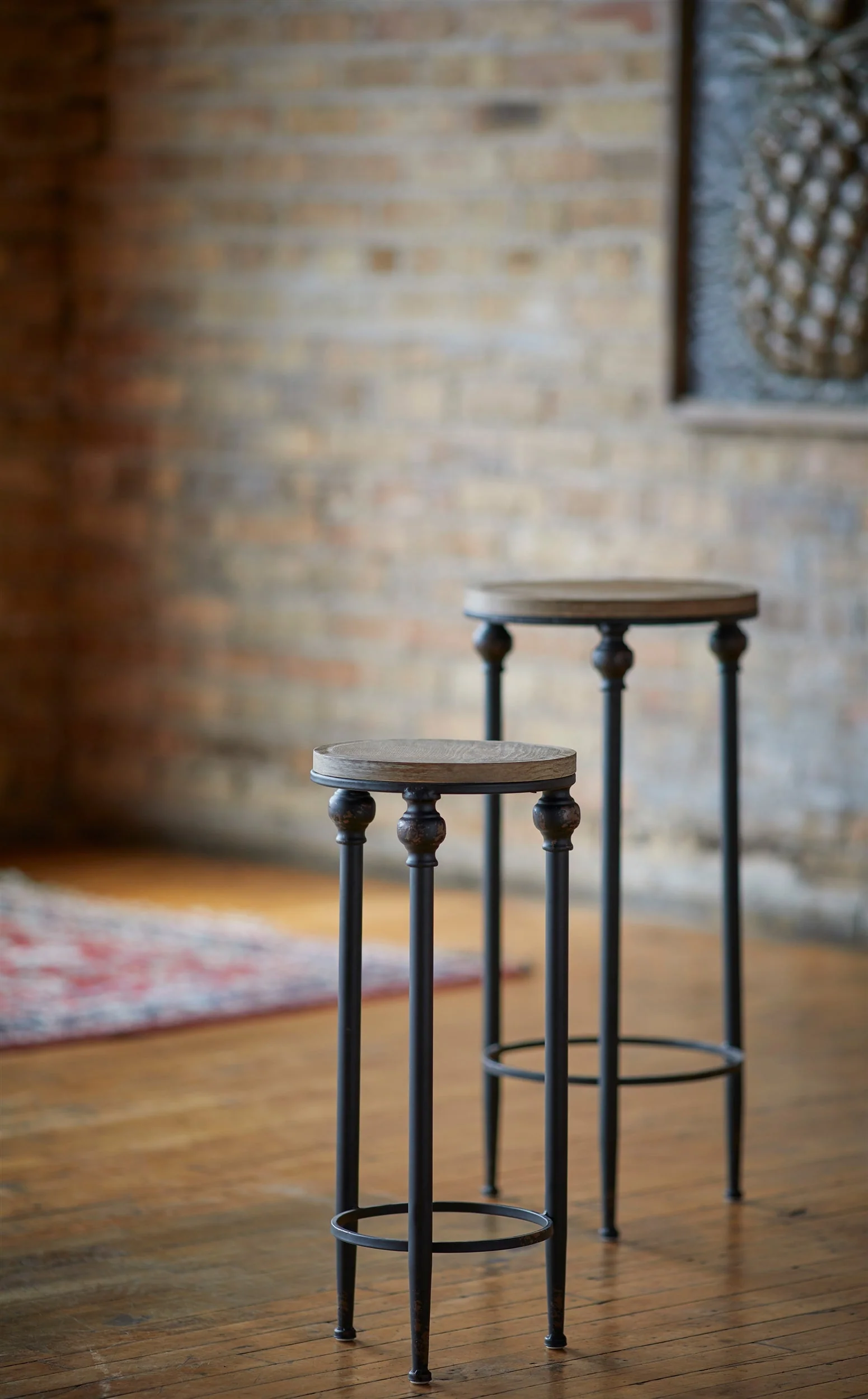 Round Wood and Metal Plant Stand Table (Set of 3) - Image 3