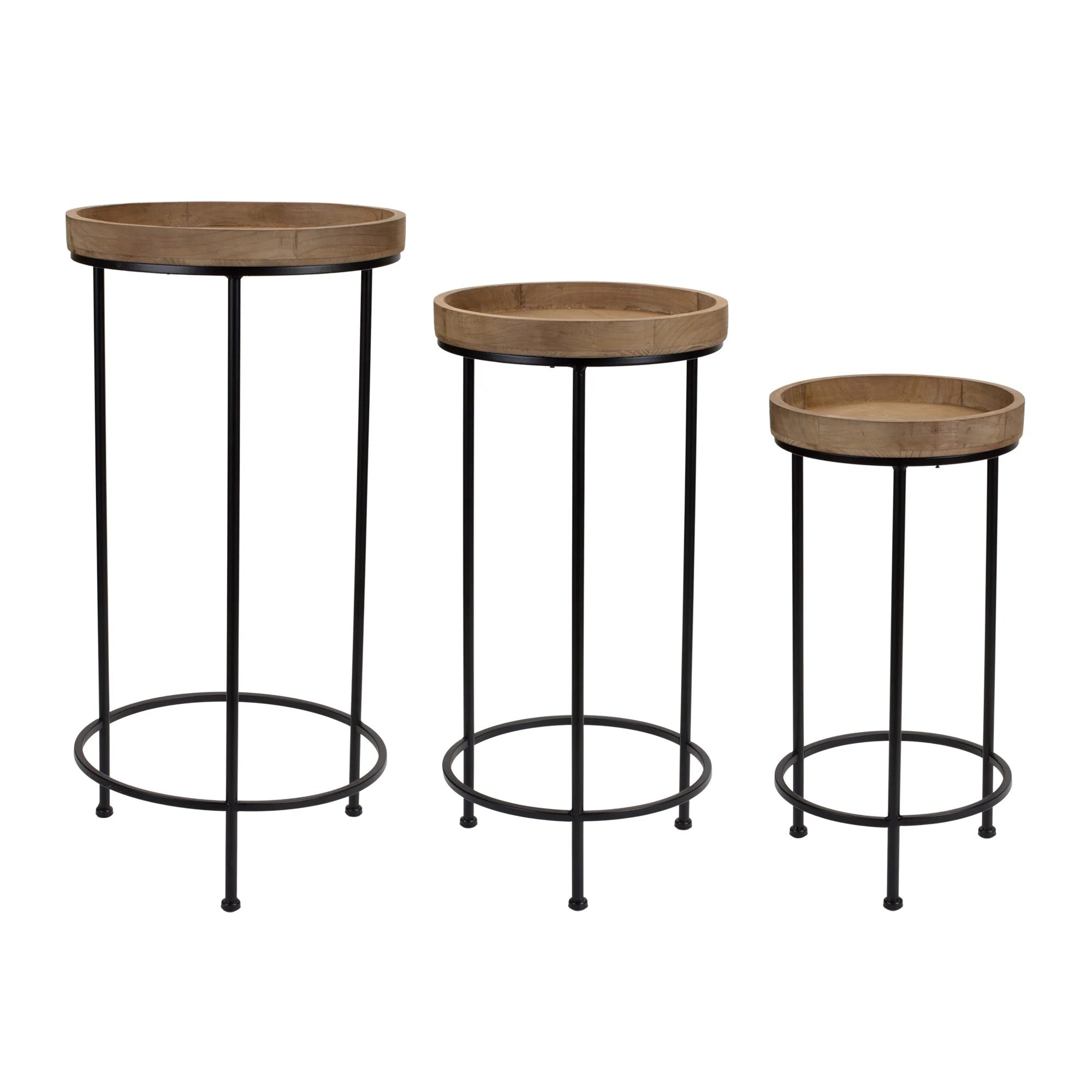 Round Wood and Metal Plant Stand Table (Set of 3) - Image 4