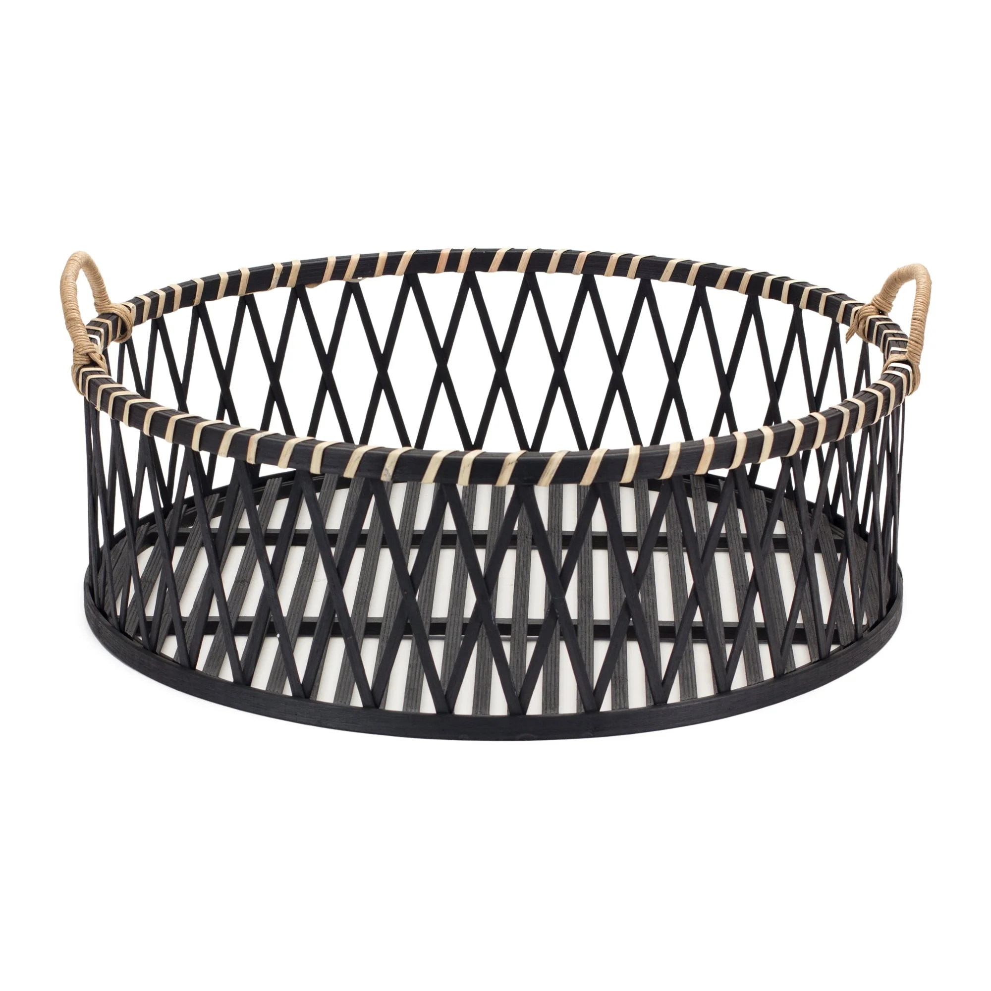 Round Woven Bamboo Trays with Rattan Handle Accent (Set of 2) - Image 2
