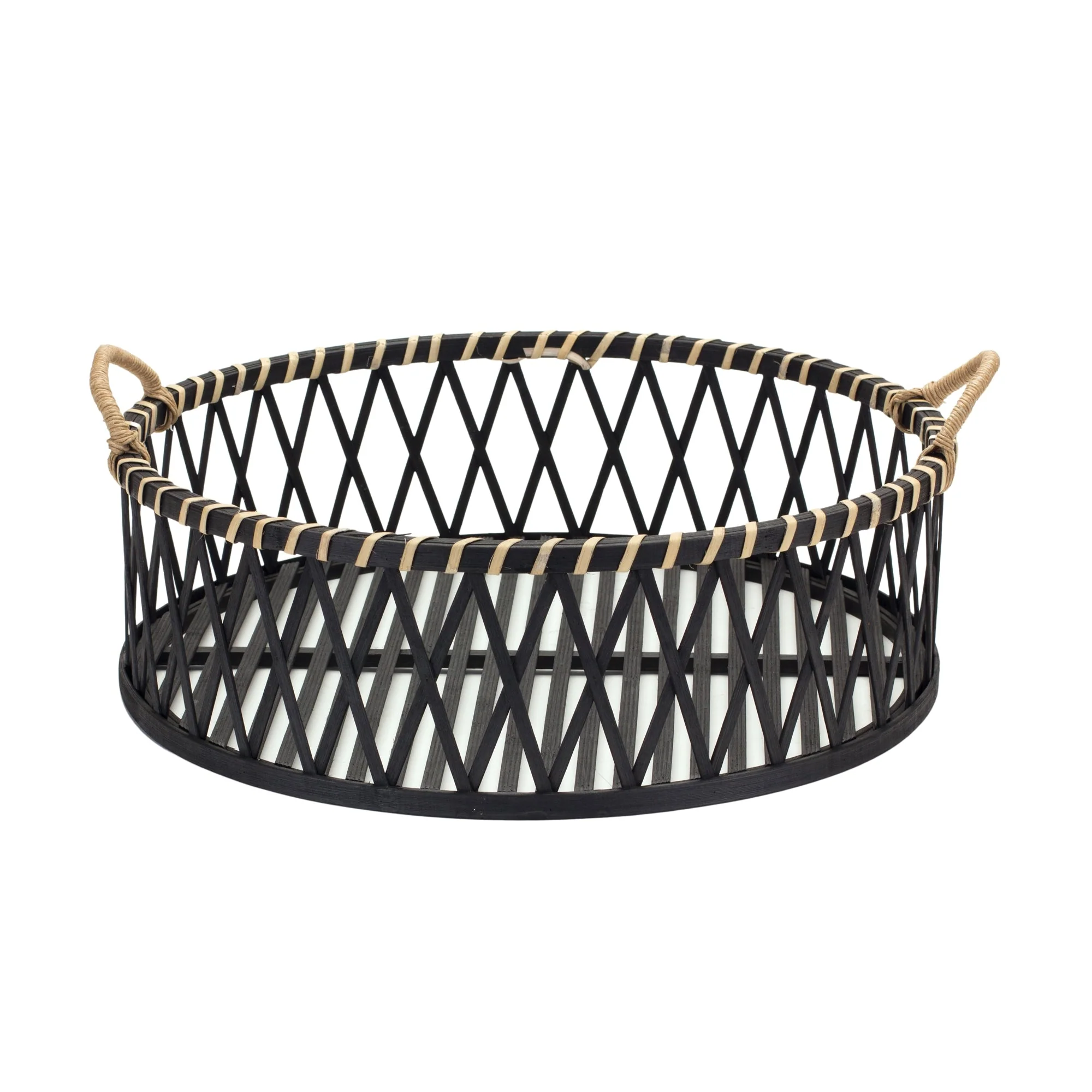Round Woven Bamboo Trays with Rattan Handle Accent (Set of 2) - Image 3