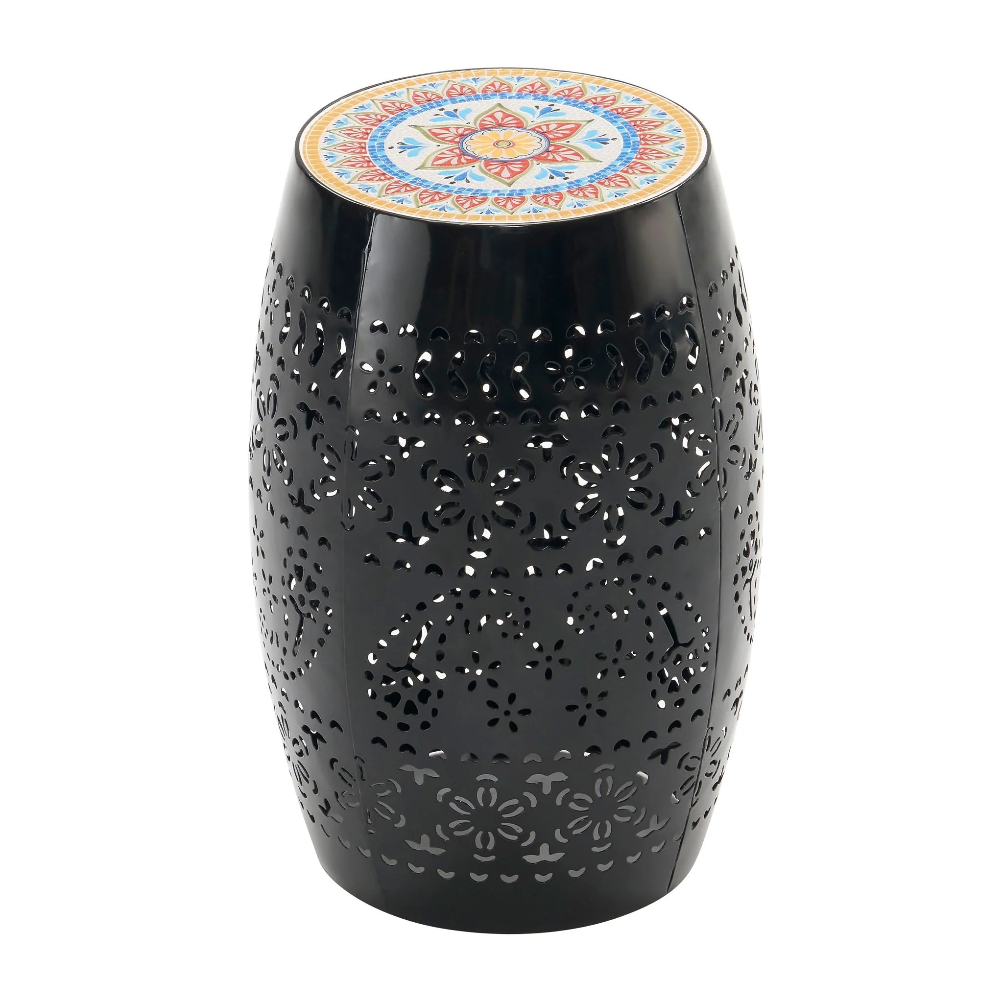 Ruby Boho Mosaic Side Table with Ceramic Tile Top - Image 3