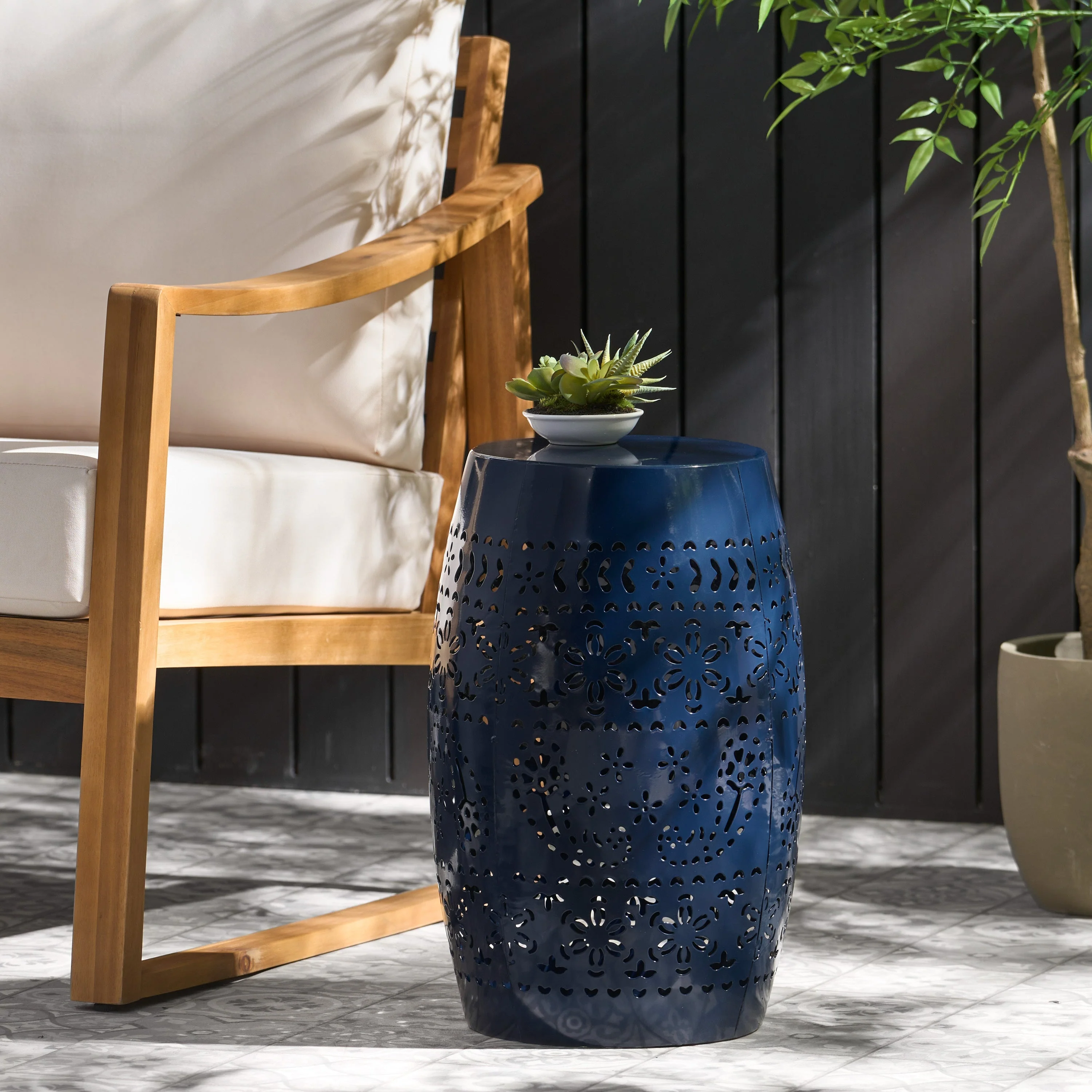 Ruby Side Table Lace Cut Metal End Table for Outdoor & Indoor Use - Image 4