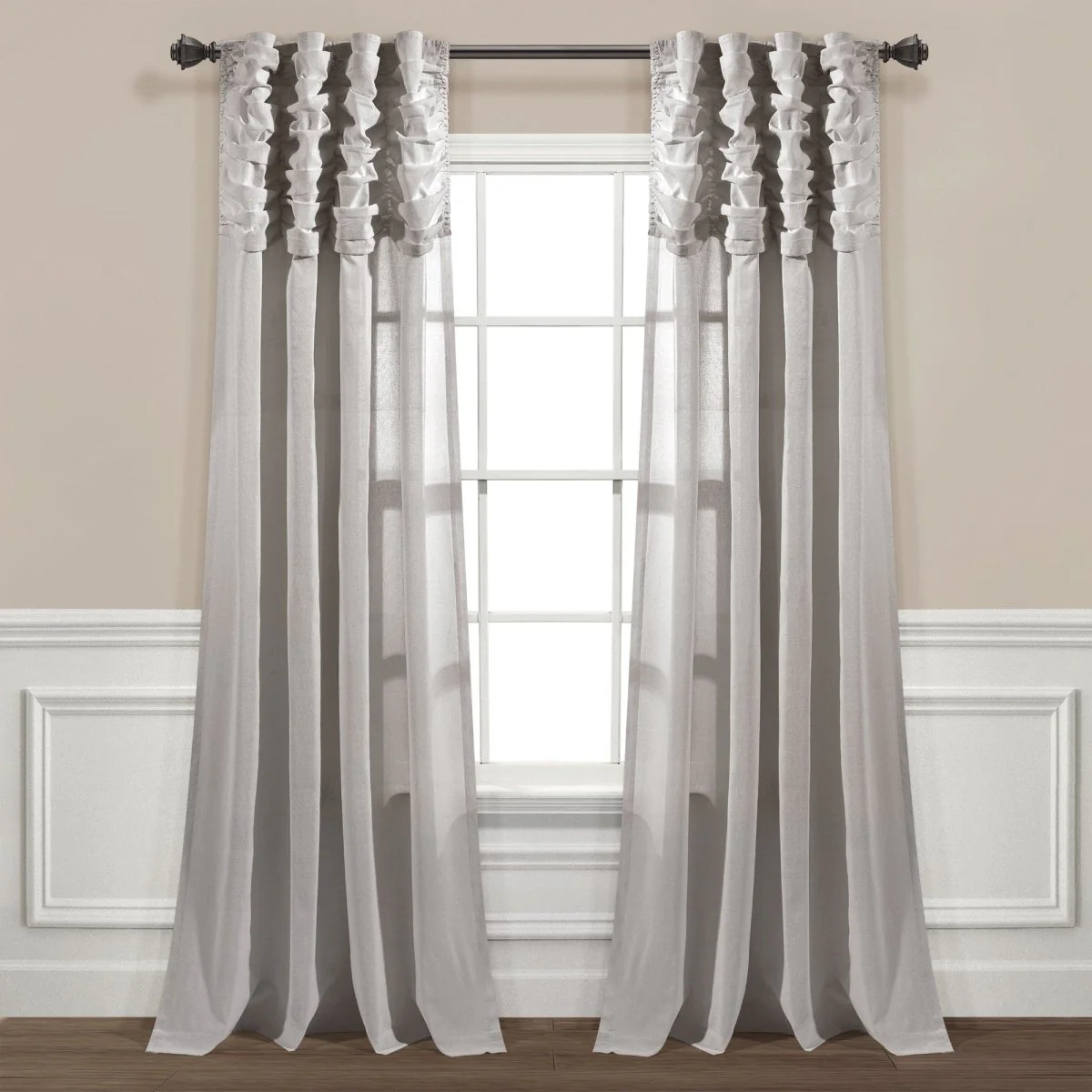 Ruched Waterfall Faux Linen Window Curtain Panel - Image 7