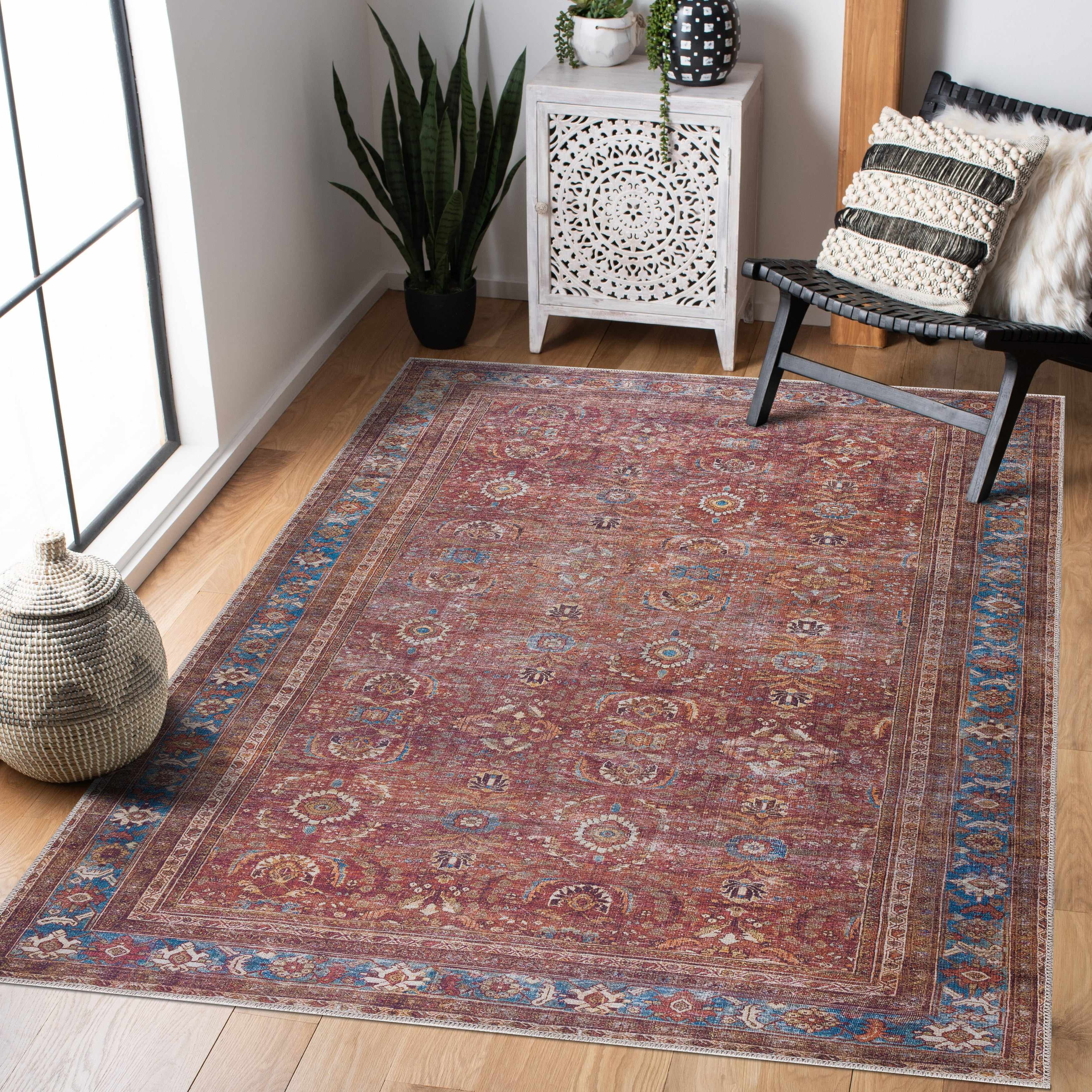 Rust Baki Traditional Washable Area Rug - Clearance - Image 2