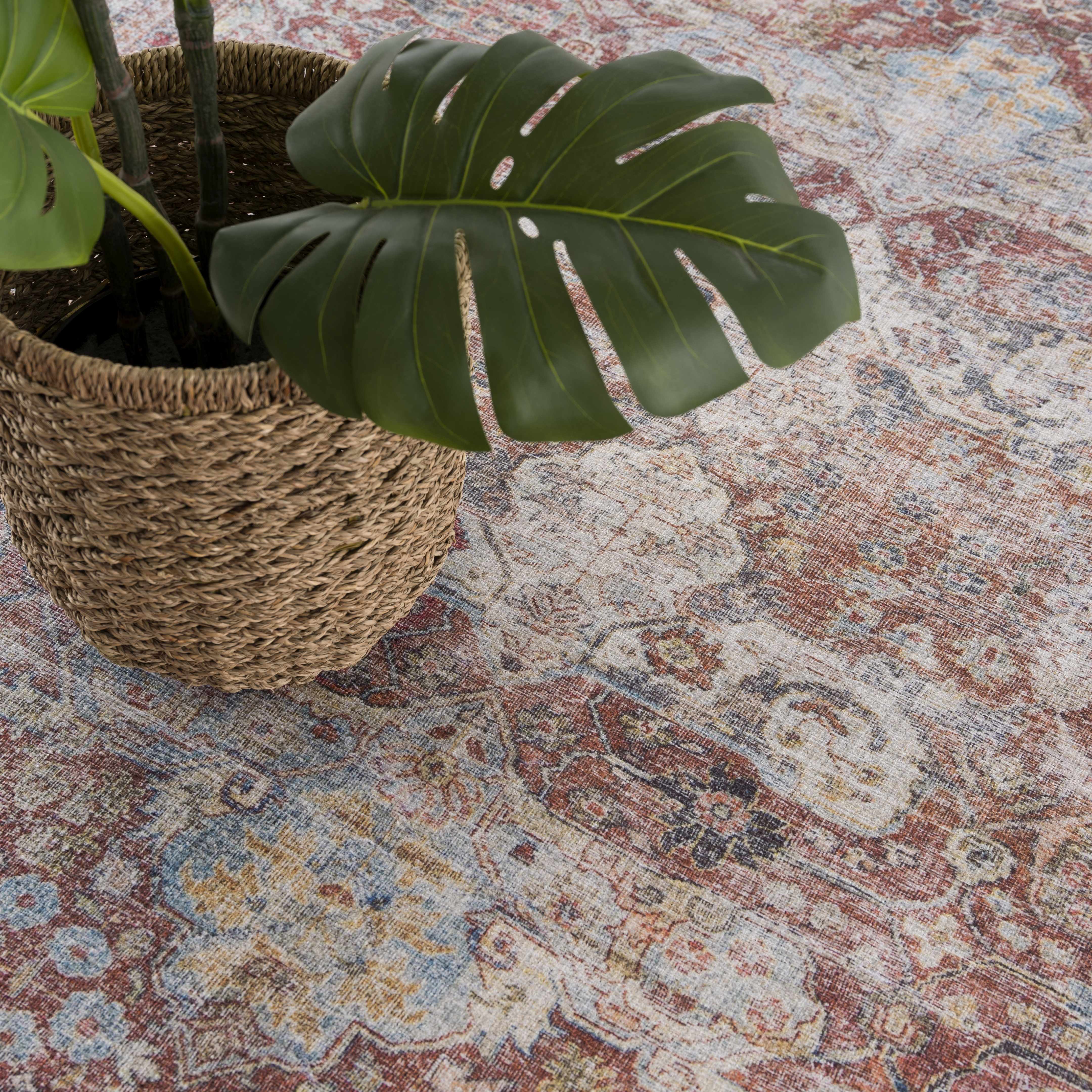 Rust Elki Vintage Medallion Washable Area Rug - Clearance - Image 12