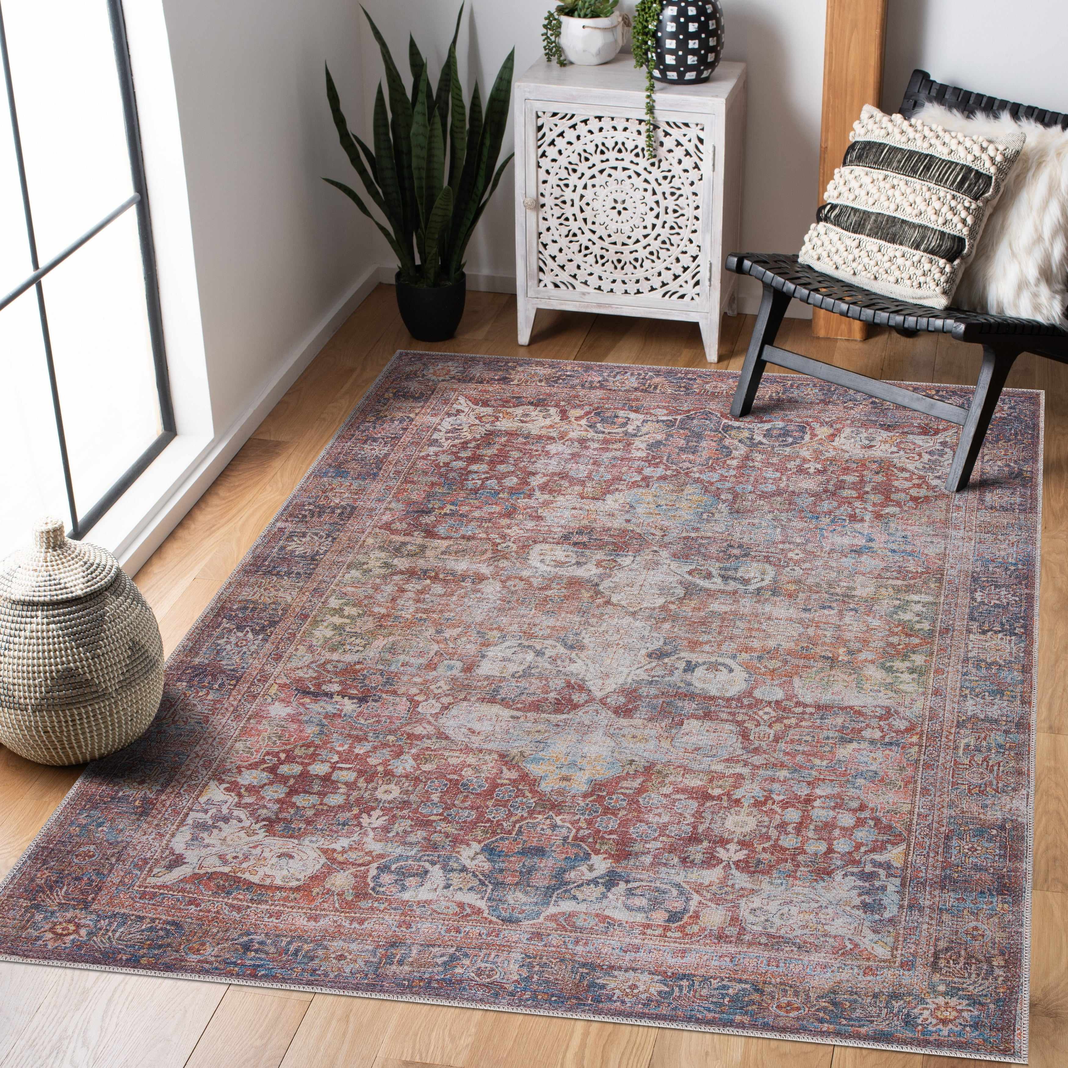 Rust Elki Vintage Medallion Washable Area Rug - Clearance - Image 3