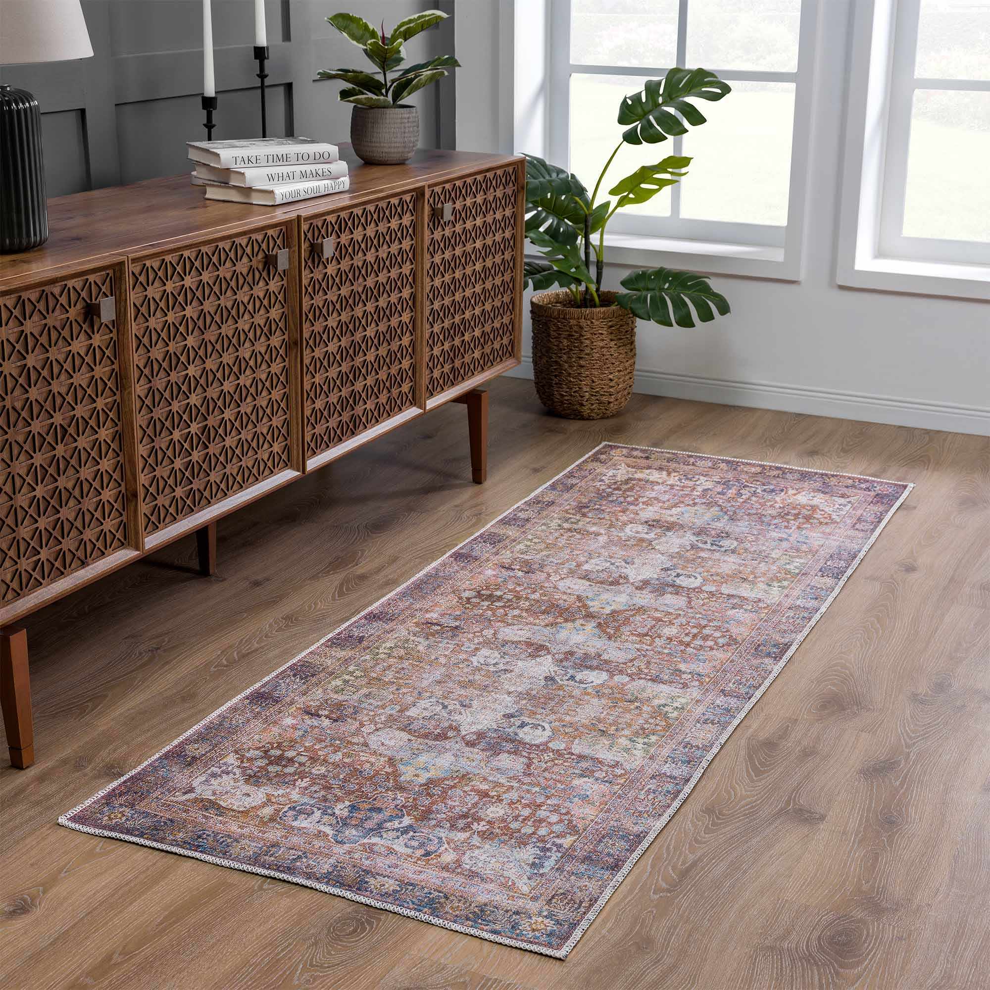 Rust Elki Vintage Medallion Washable Area Rug - Clearance - Image 4