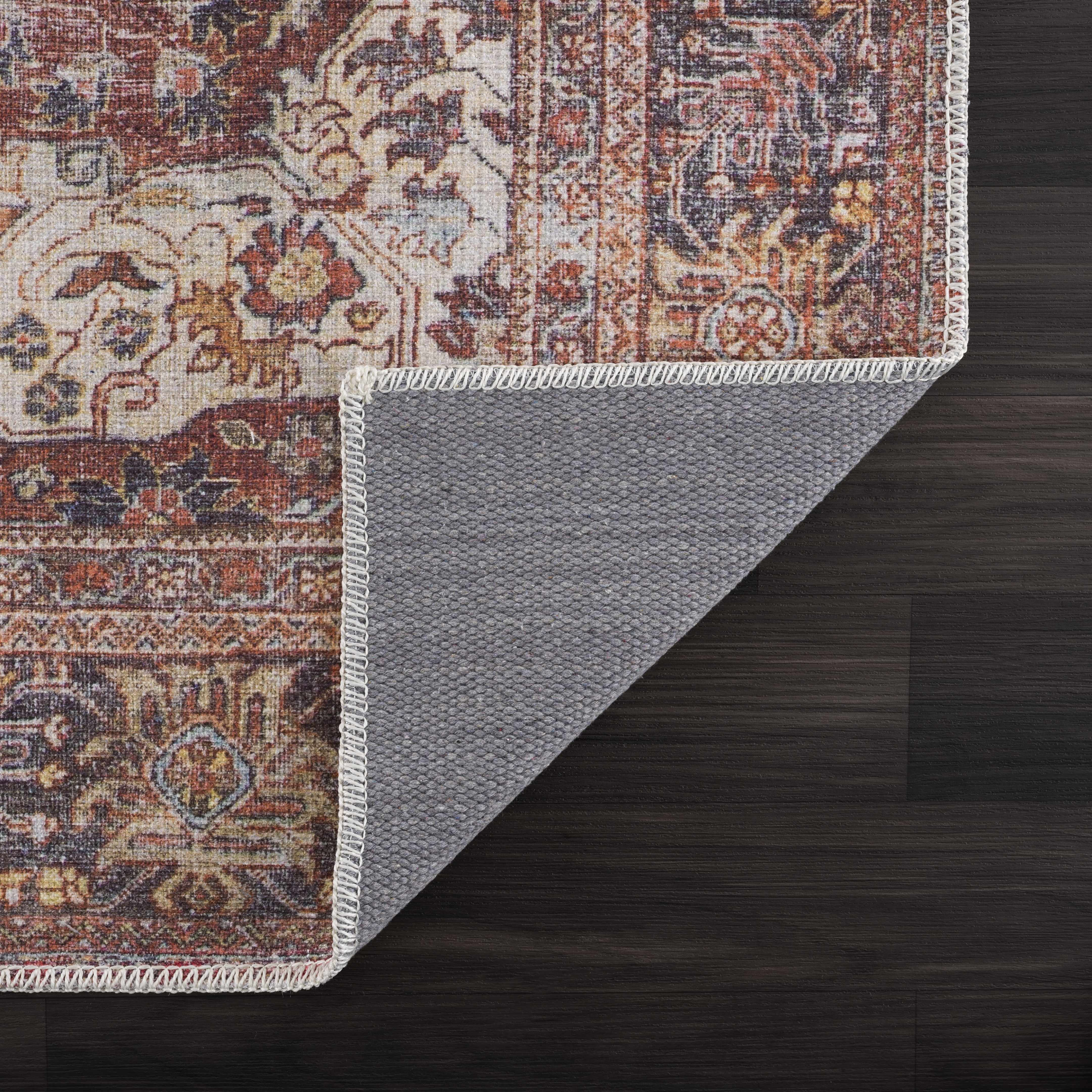 Rust Elki Vintage Medallion Washable Area Rug - Clearance - Image 5