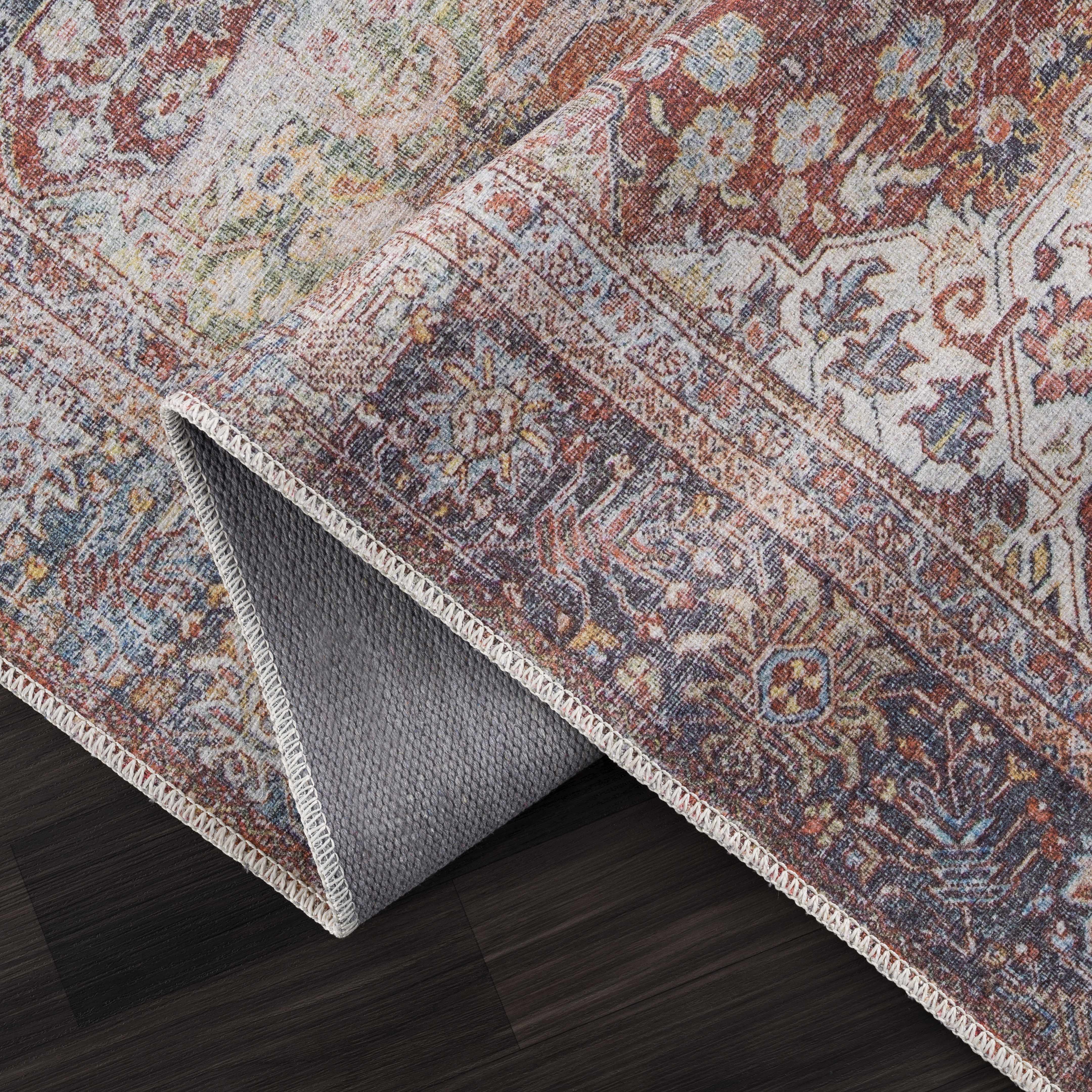 Rust Elki Vintage Medallion Washable Area Rug - Clearance - Image 6