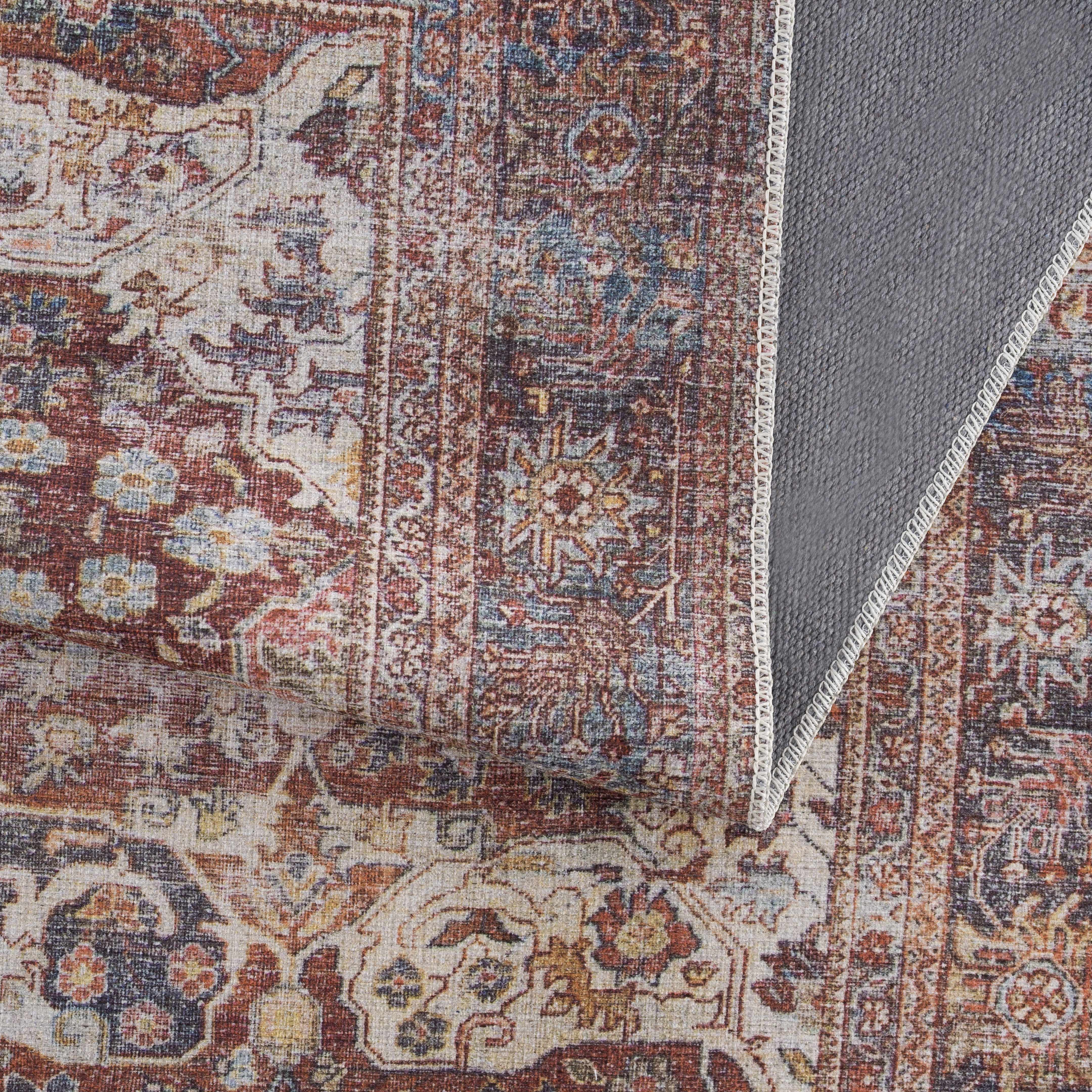 Rust Elki Vintage Medallion Washable Area Rug - Clearance - Image 8