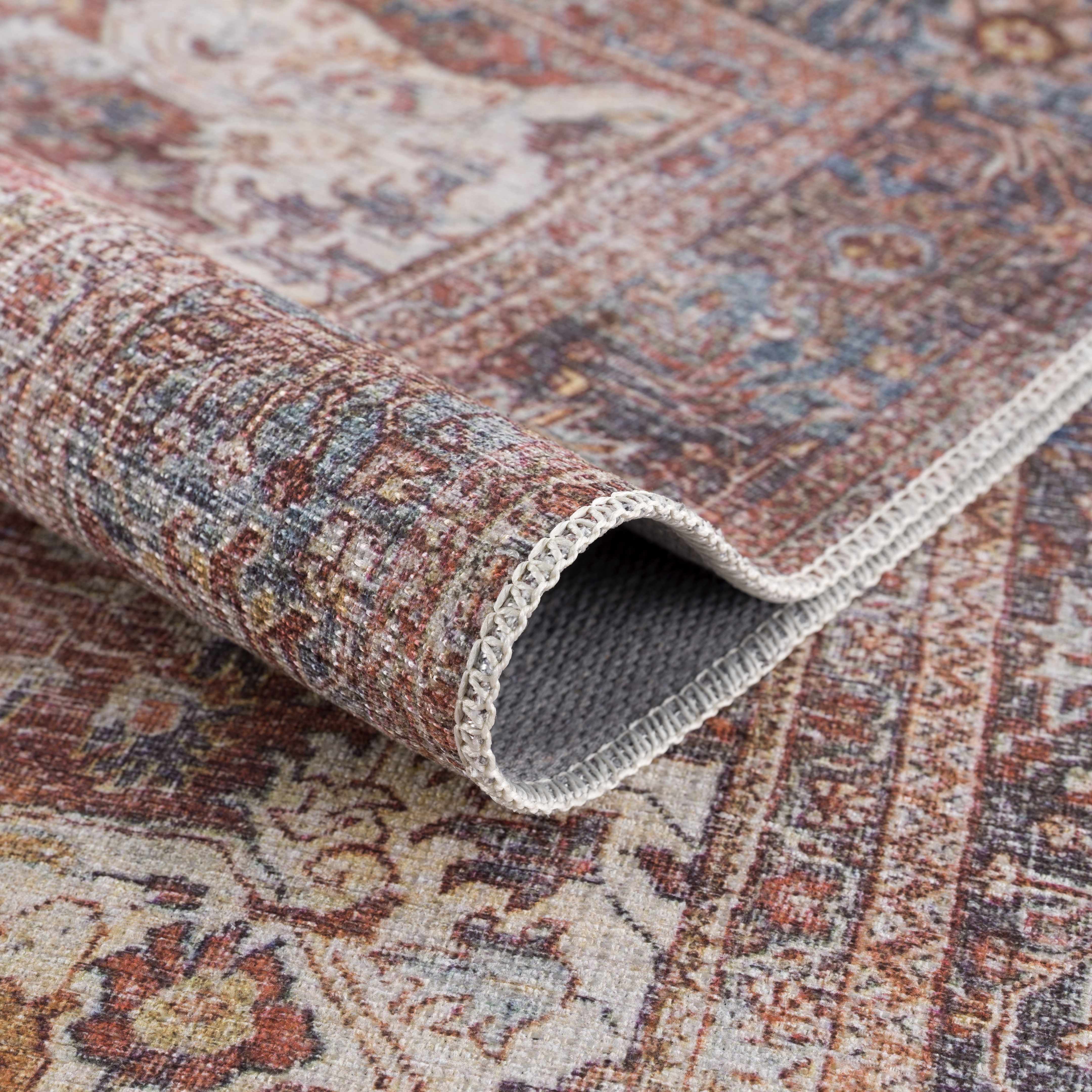 Rust Elki Vintage Medallion Washable Area Rug - Clearance - Image 9