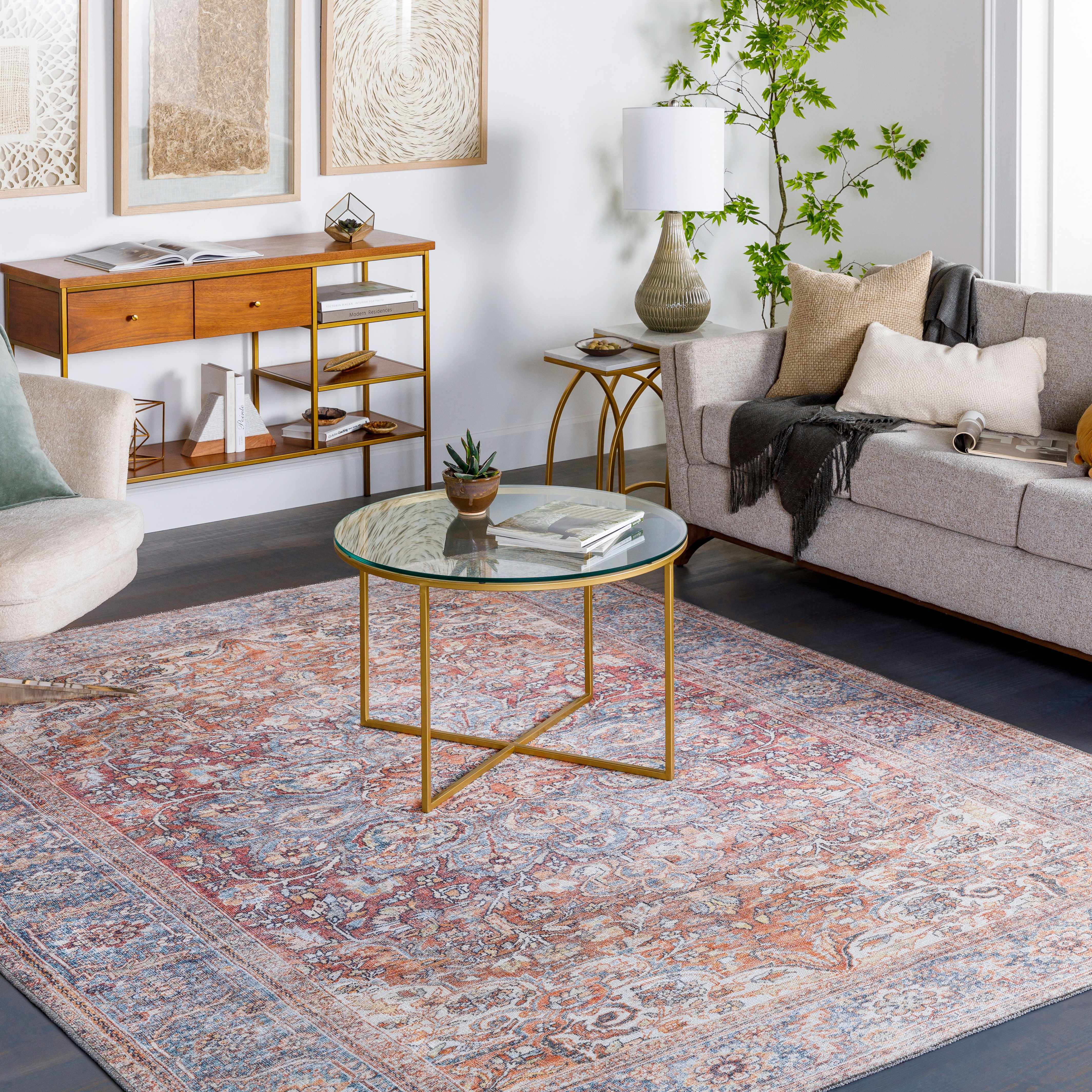 Rust Gardnertown Medallion Washable Area Rug - Clearance - Image 2