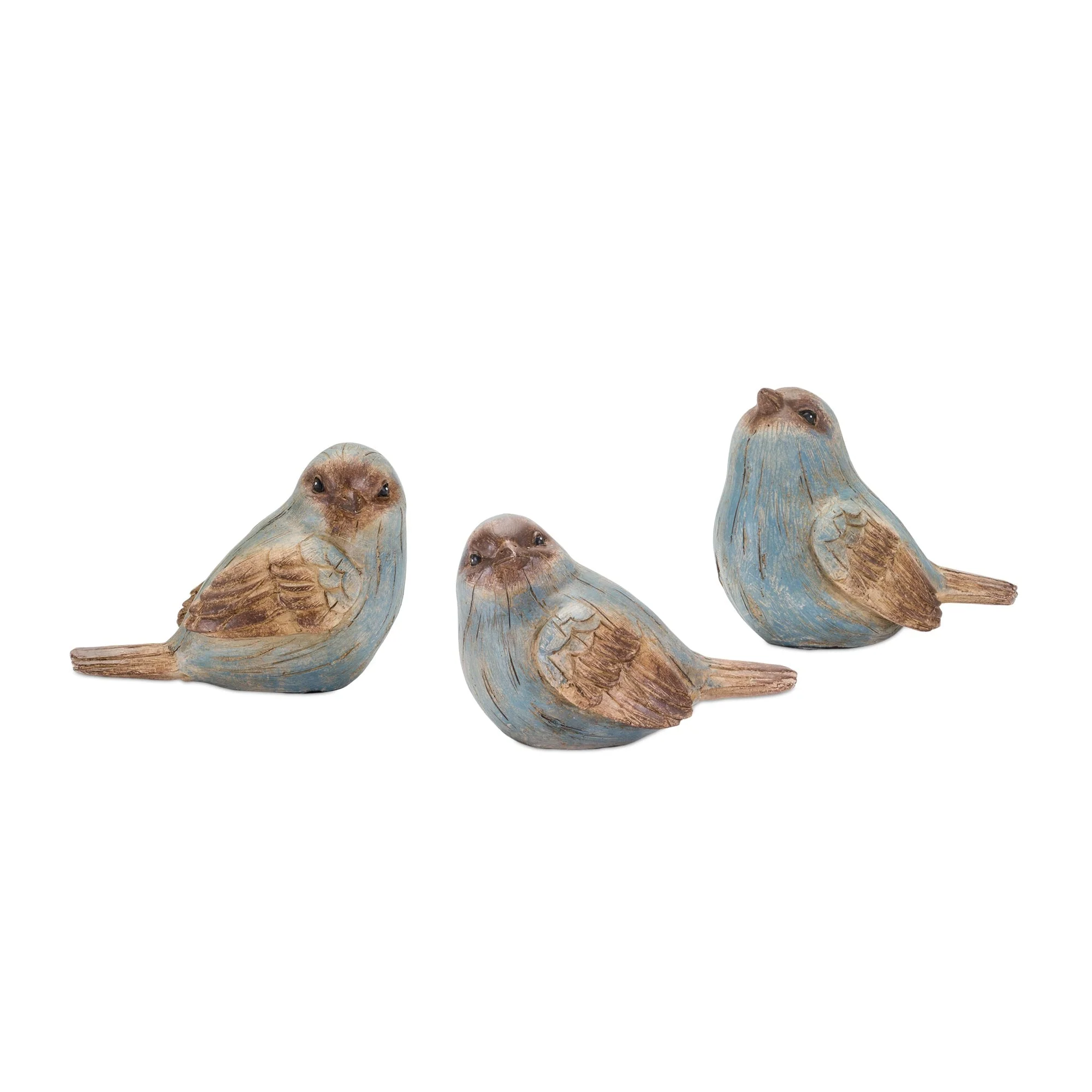 Rustic Blue Bird Figurine with Wood Grain Design (Set of 6) - Image 2