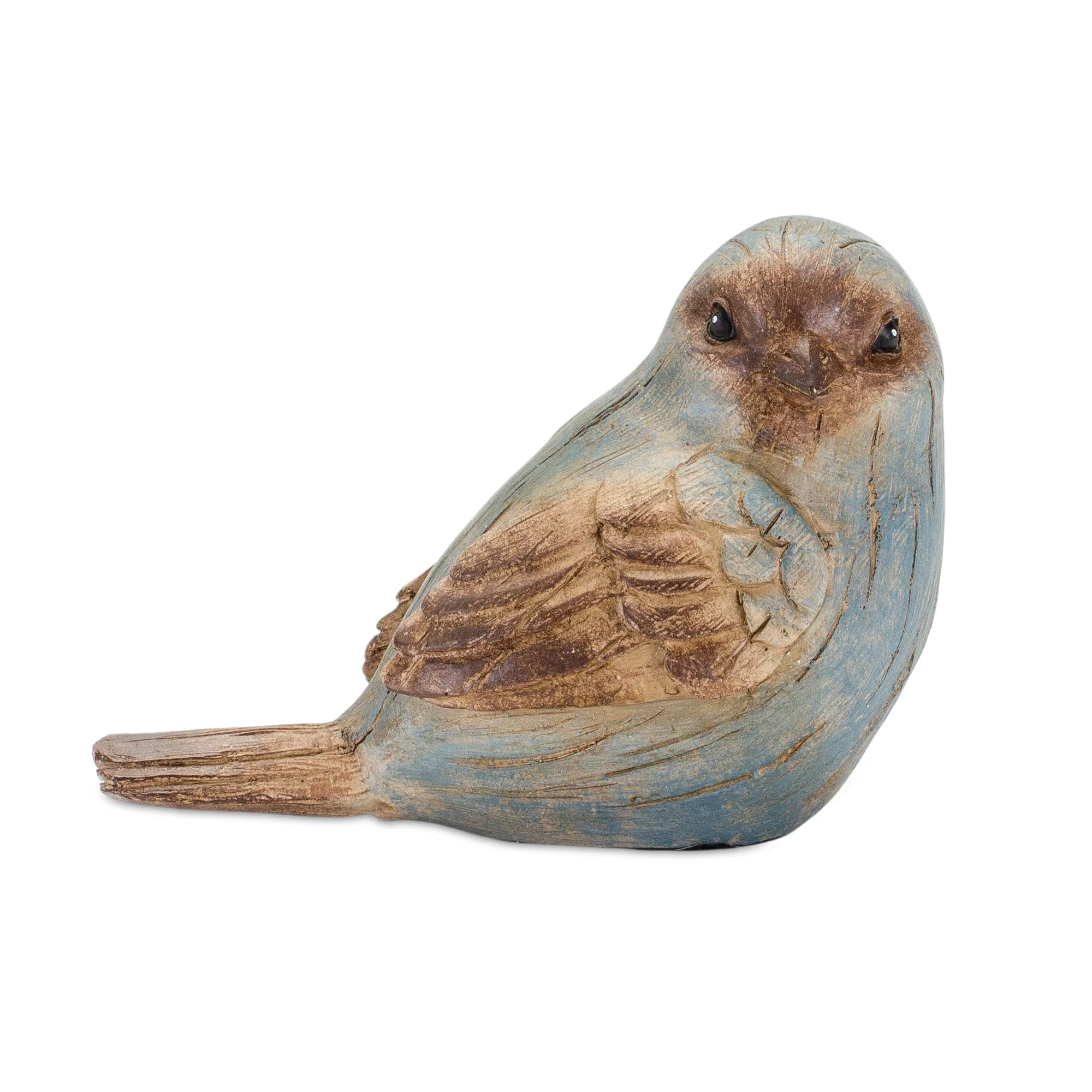 Rustic Blue Bird Figurine with Wood Grain Design (Set of 6) - Image 3