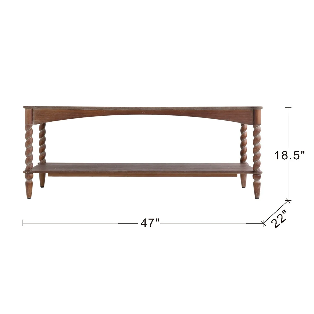 Rustic Brown Wood Coffee Table with Turned Spiral Legs and Lower Shelf - Image 16