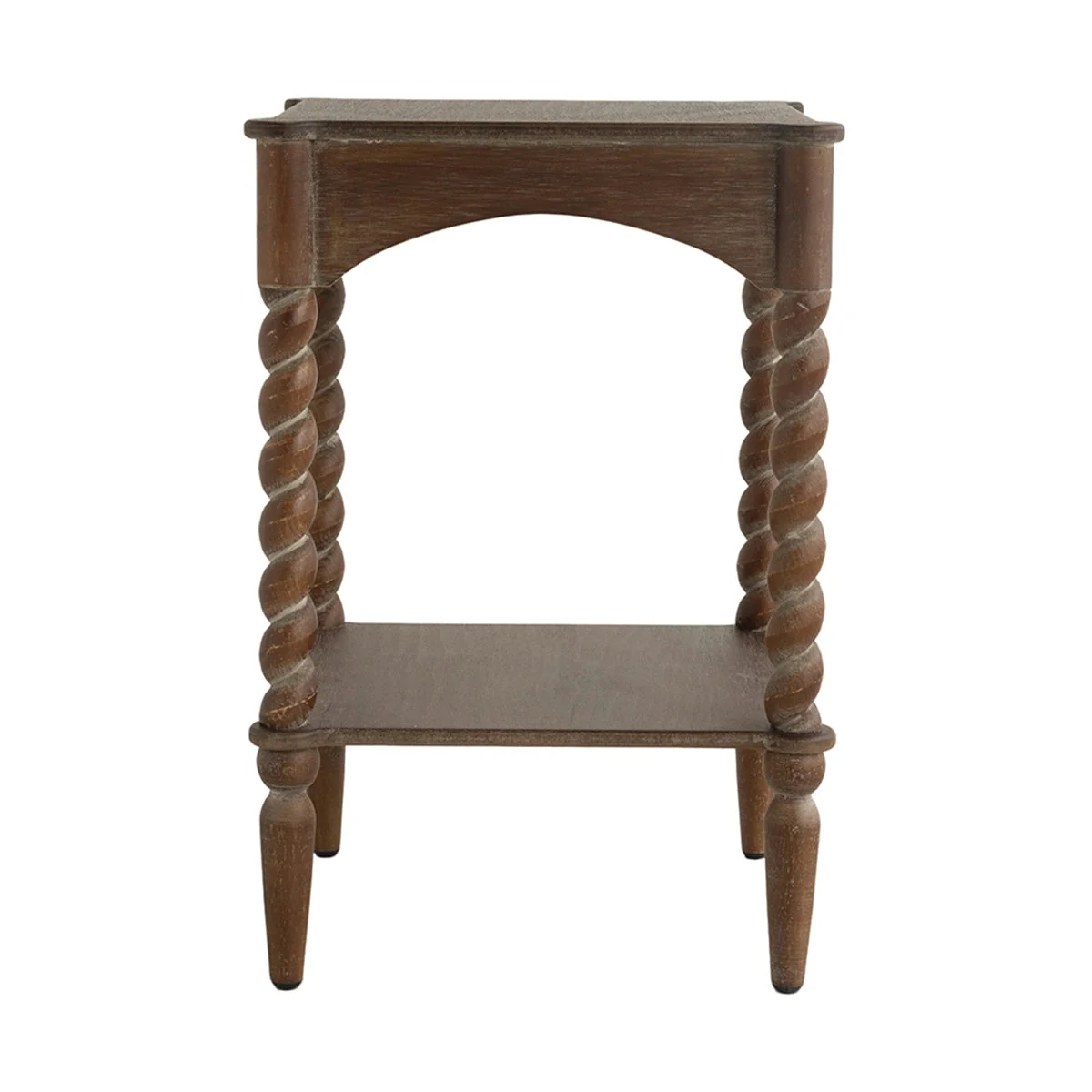 Rustic Brown Wood Coffee Table with Turned Spiral Legs and Lower Shelf - Image 7