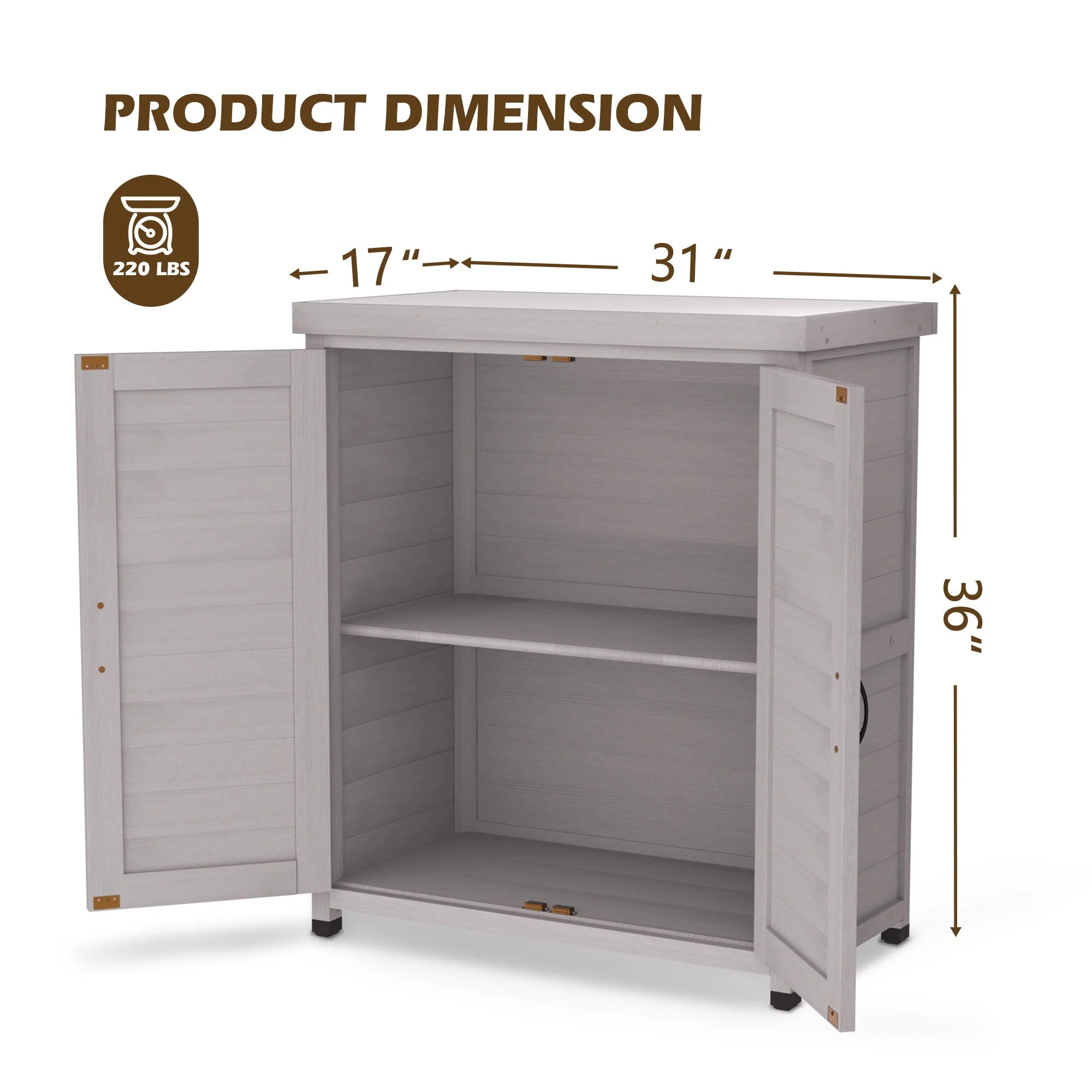 Rustic Cedar Wood Potting Bench With Storage Cabinet And Metal Top For Outdoor Patio - Gray - Image 2