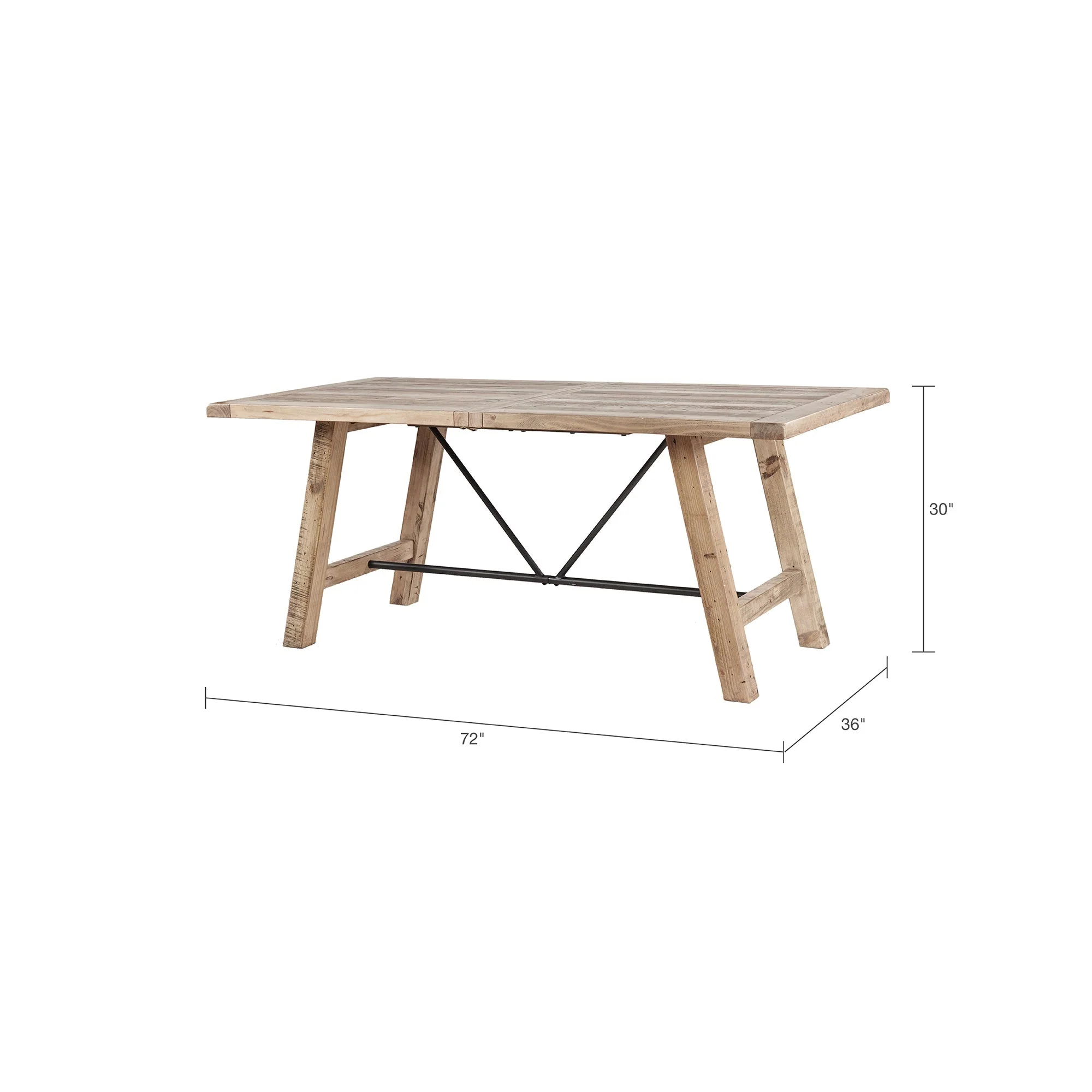 Rustic Dining Table with Metal Support in Natural Pine Wood Finish - Image 3