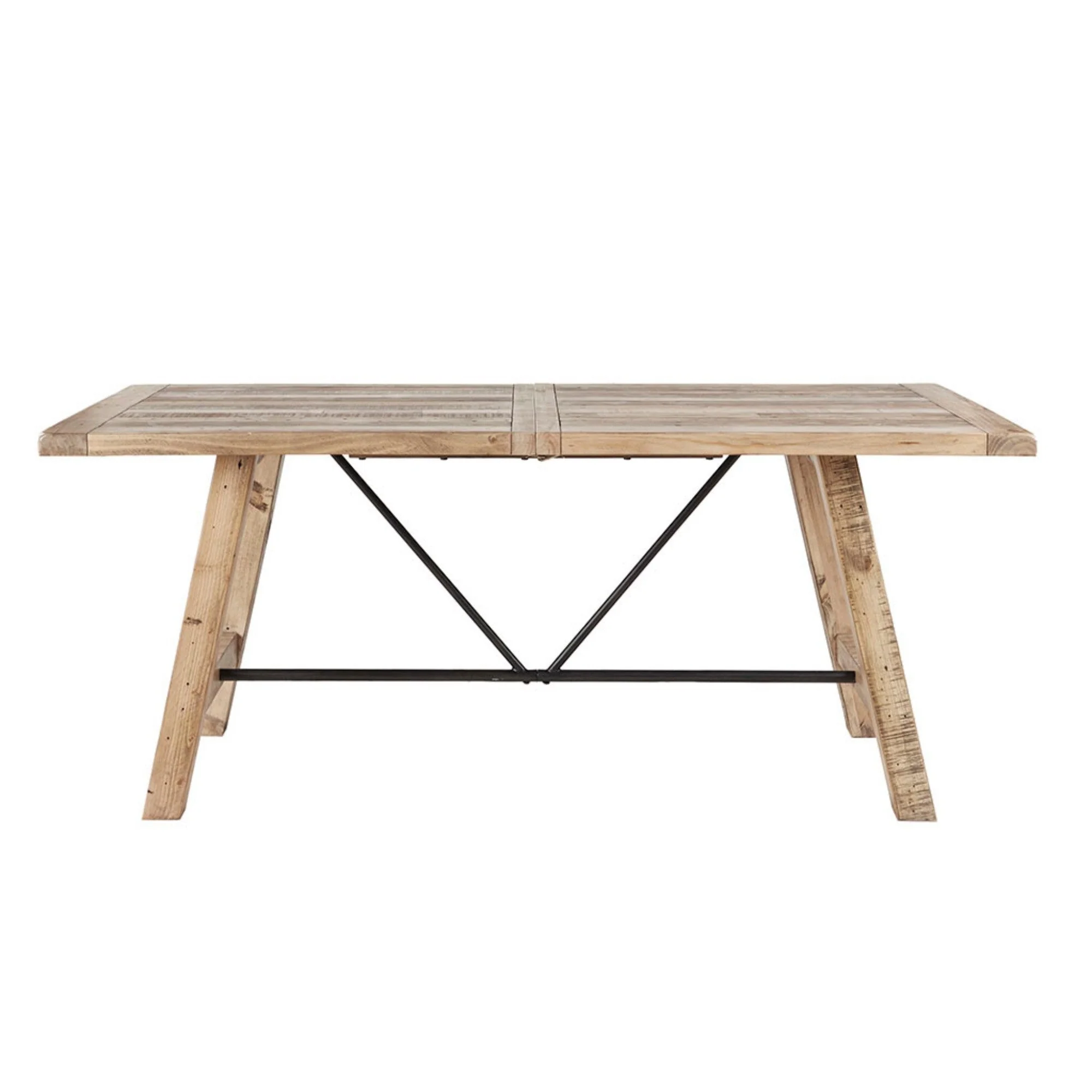 Rustic Dining Table with Metal Support in Natural Pine Wood Finish - Image 5